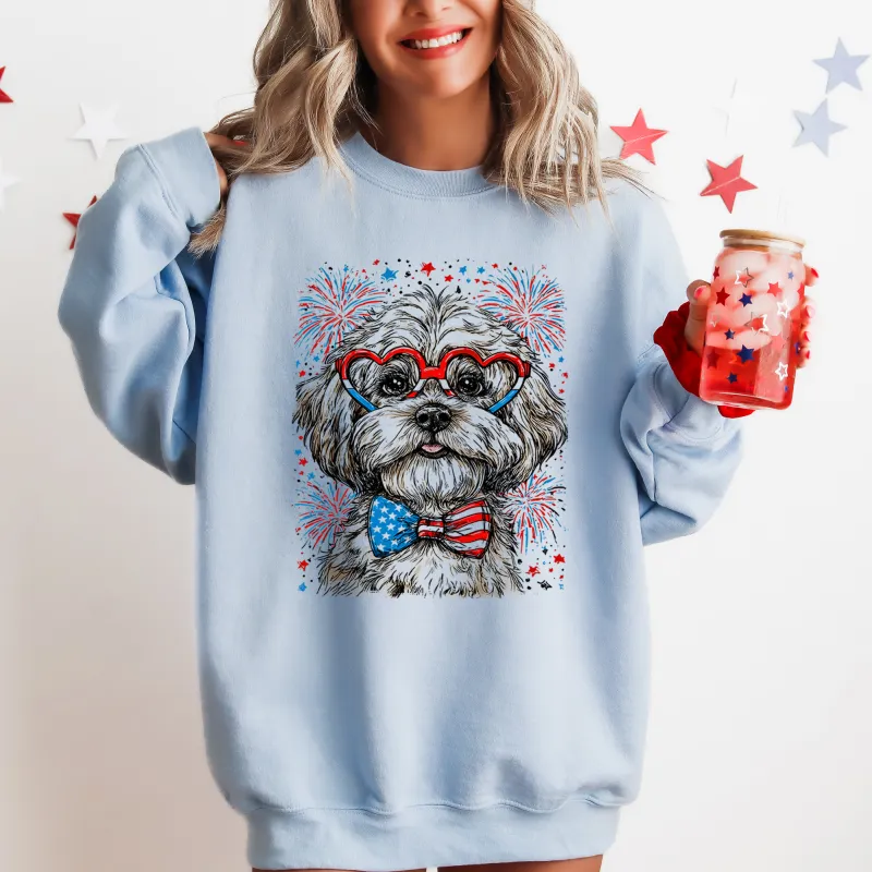 Maltese Patriotic Dog, USA, America, Pet Lover, 4th of July Sweatshirt sold by Refinery Number One