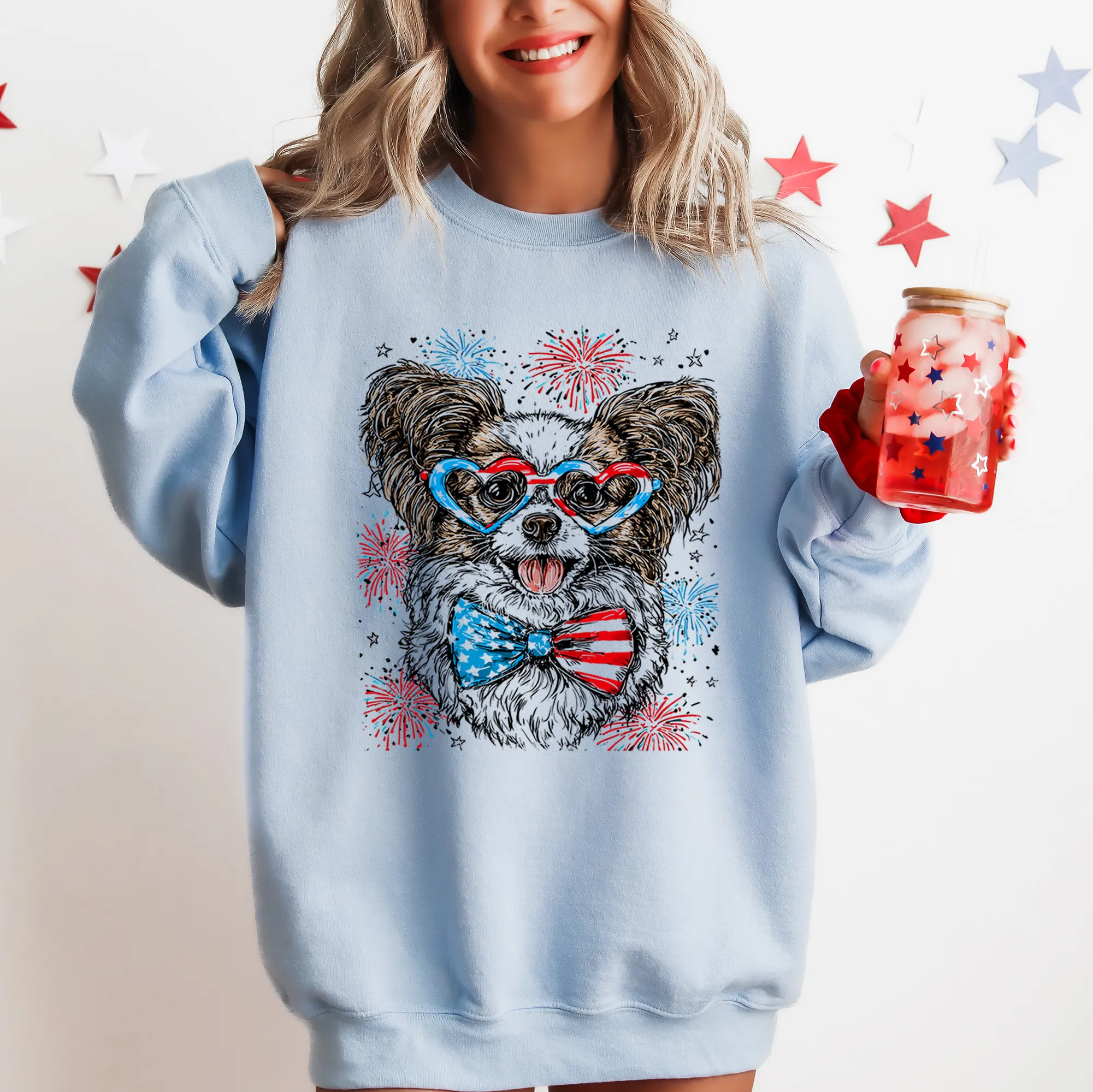 Papillon Patriotic Dog, USA, America, Pet Lover, 4th of July Sweatshirt sold by Refinery Number One product image thumbnail 3
