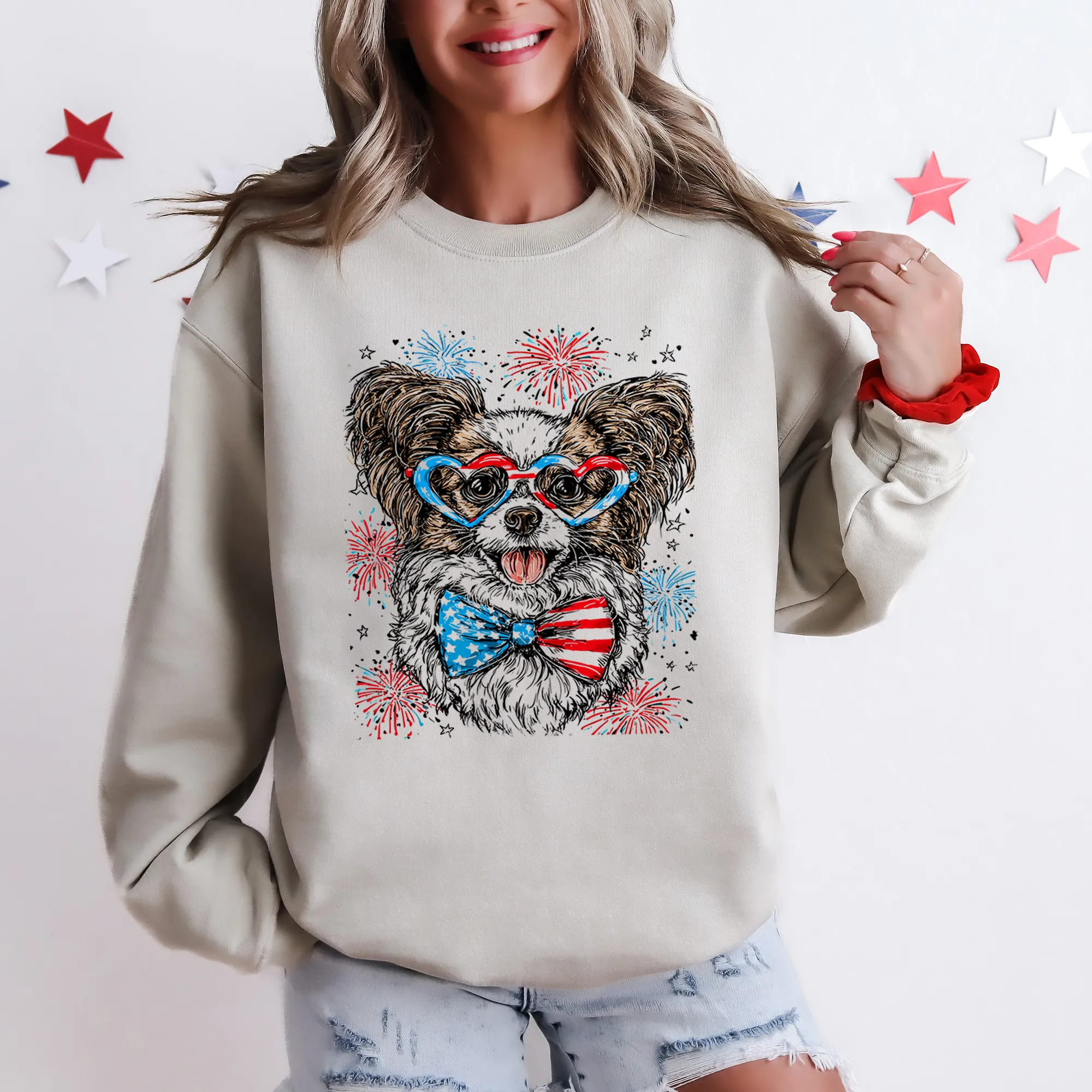 Papillon Patriotic Dog, USA, America, Pet Lover, 4th of July Sweatshirt sold by Refinery Number One product image thumbnail 4