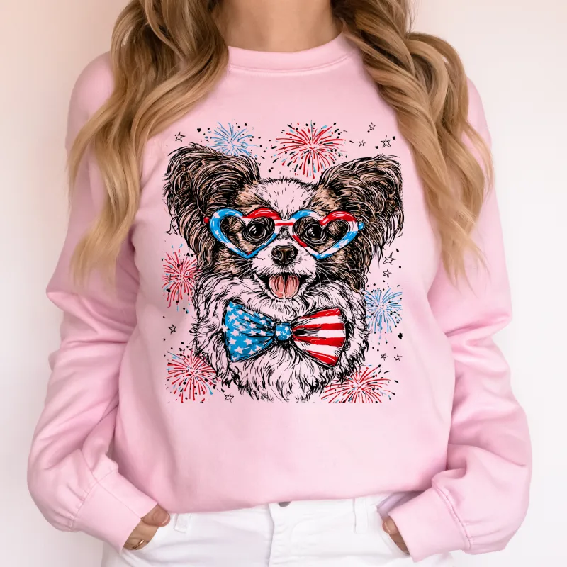 Papillon Patriotic Dog, USA, America, Pet Lover, 4th of July Sweatshirt sold by Refinery Number One