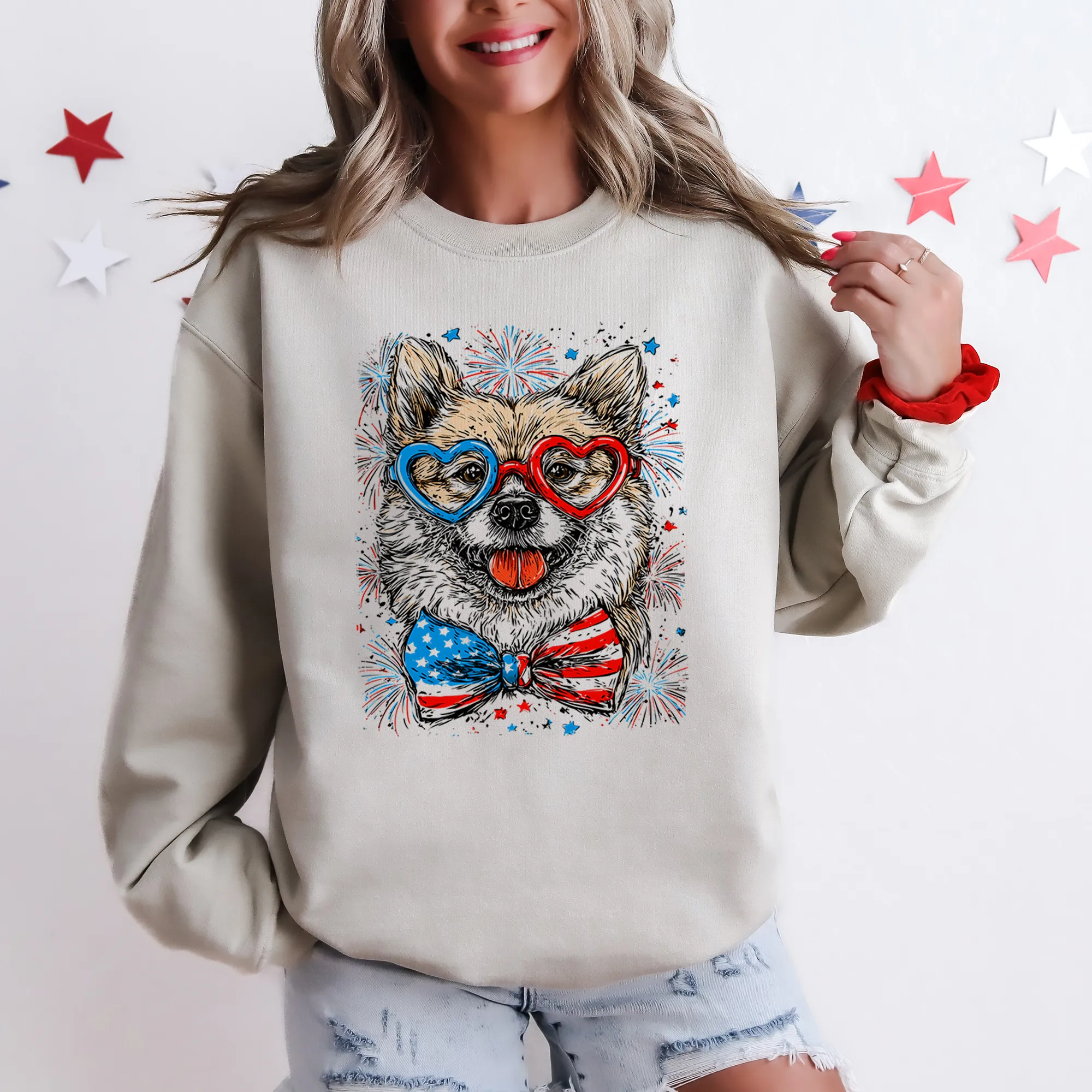 Shiba Inu Patriotic Dog, USA, America, Pet Lover, 4th of July Sweatshirt sold by Refinery Number One
