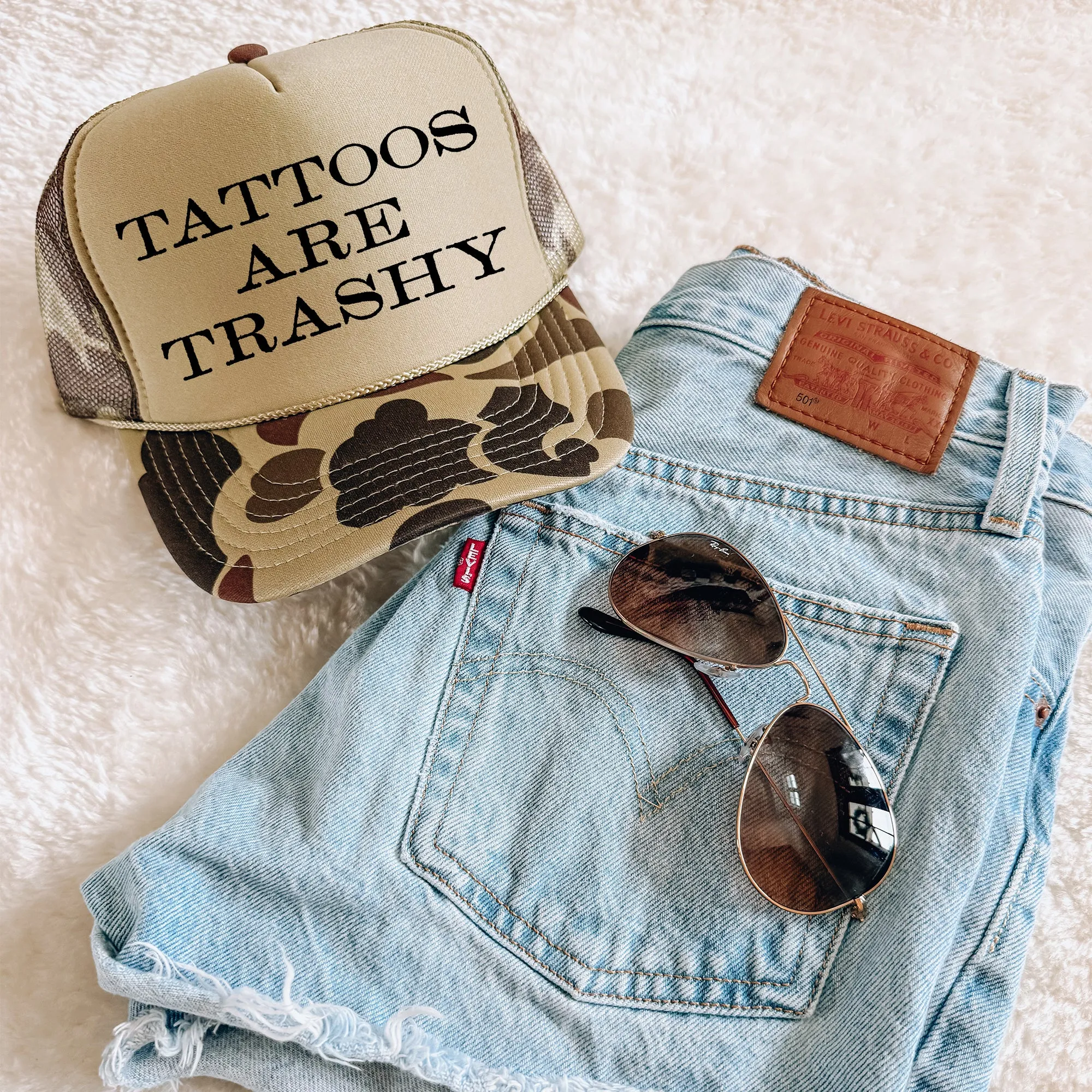 Tattoos Are Trashy Camo Snapback Trucker Hat sold by Refinery Number One product image thumbnail 3