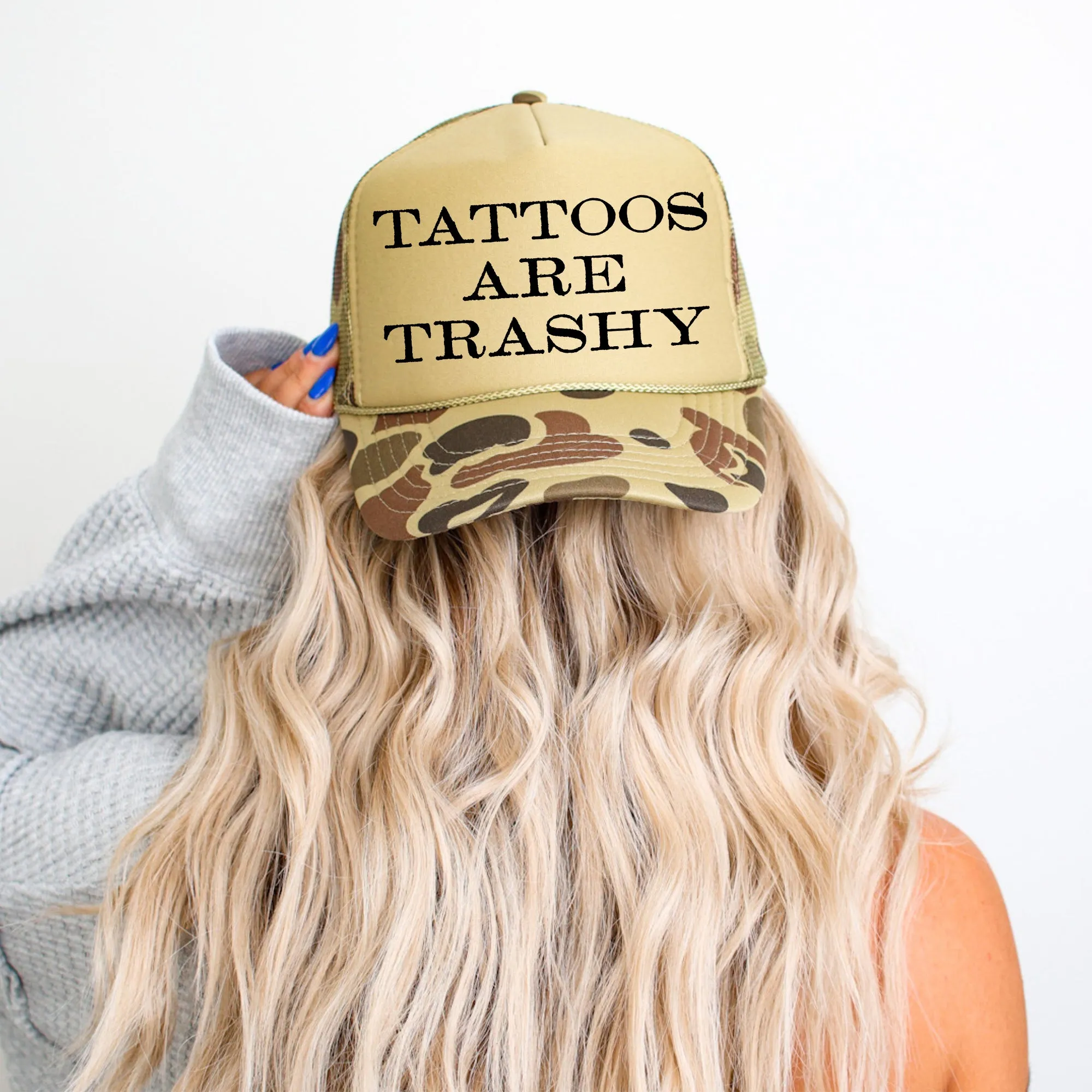 Tattoos Are Trashy Camo Snapback Trucker Hat sold by Refinery Number One product image thumbnail 2