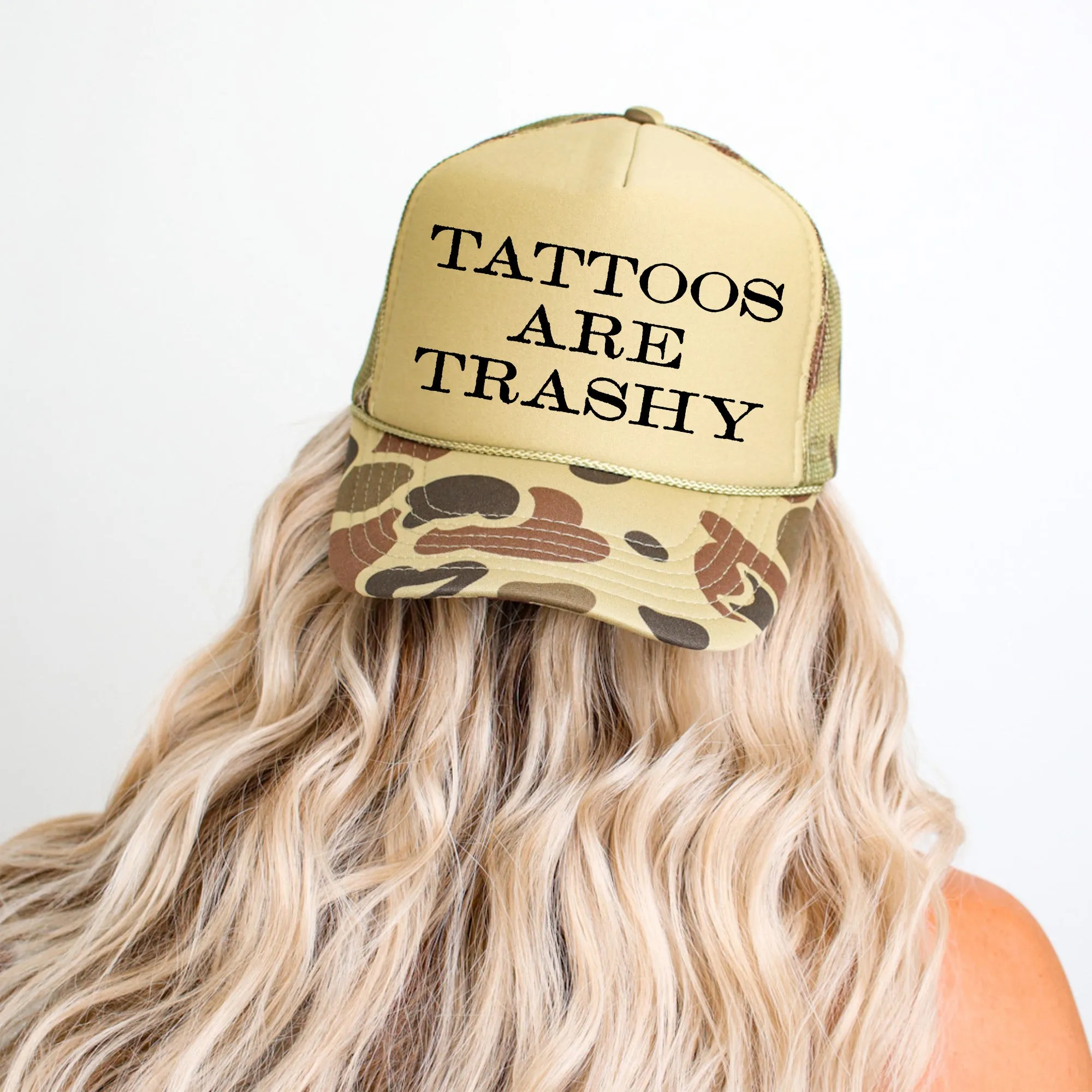 Tattoos Are Trashy Camo Snapback Trucker Hat sold by Refinery Number One product image thumbnail 4