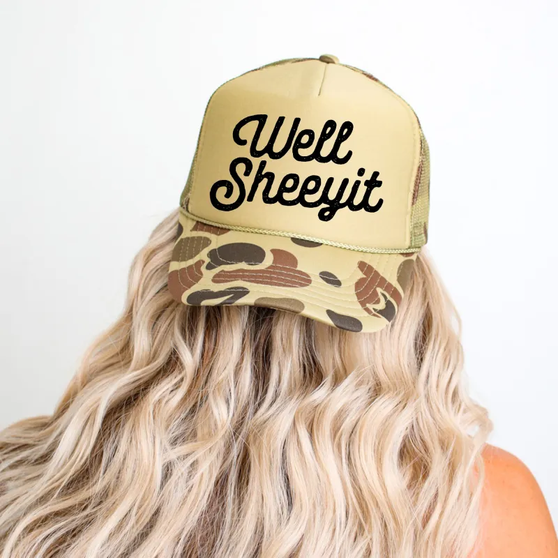 Well Sheeyit Camo Snapback Trucker Hat sold by Refinery Number One