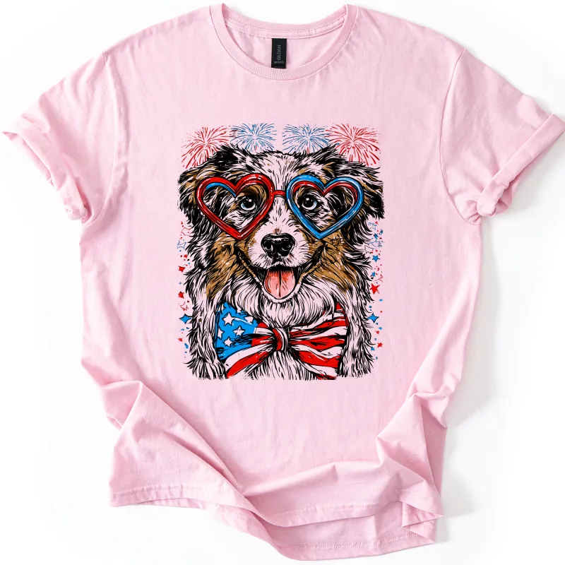 Australian Shepherd Patriotic Dog, USA, America, Pet Lover, 4th of July, Soft Style T-Shirt sold by Refinery Number One