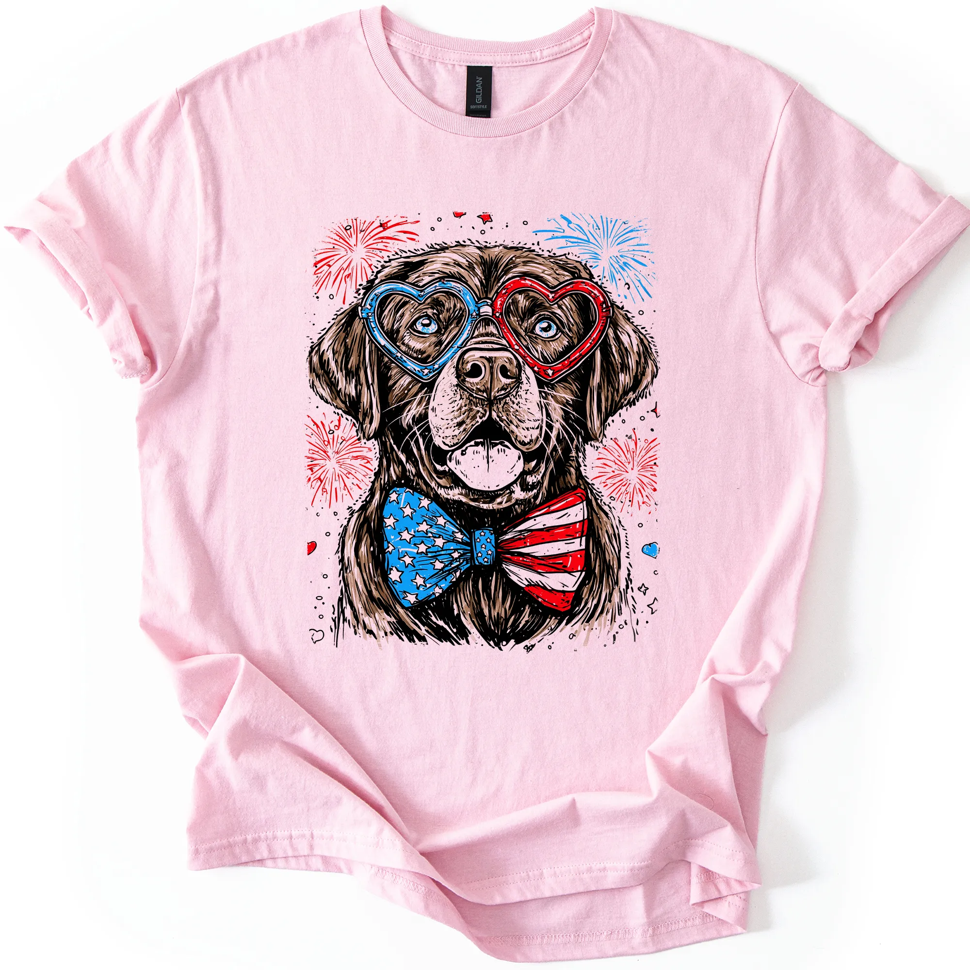 Chocolate Labrador, Lab Patriotic Dog, USA, America, Pet Lover, 4th of July, Soft Style T-Shirt sold by Refinery Number One product image thumbnail 3
