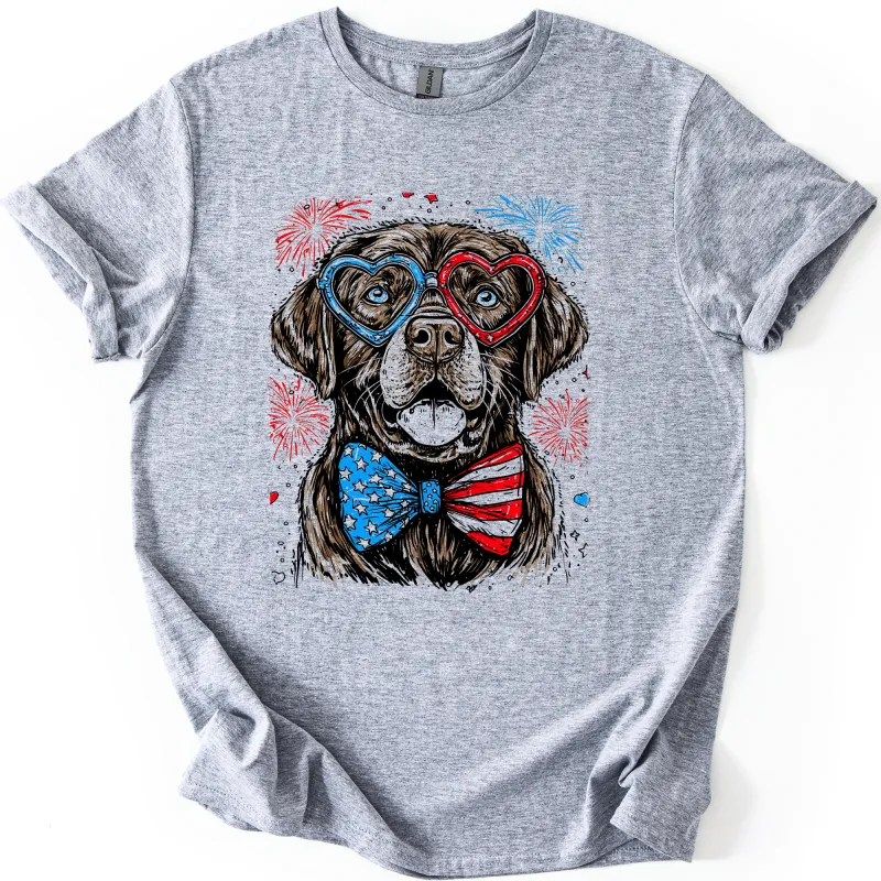Chocolate Labrador, Lab Patriotic Dog, USA, America, Pet Lover, 4th of July, Soft Style T-Shirt sold by Refinery Number One