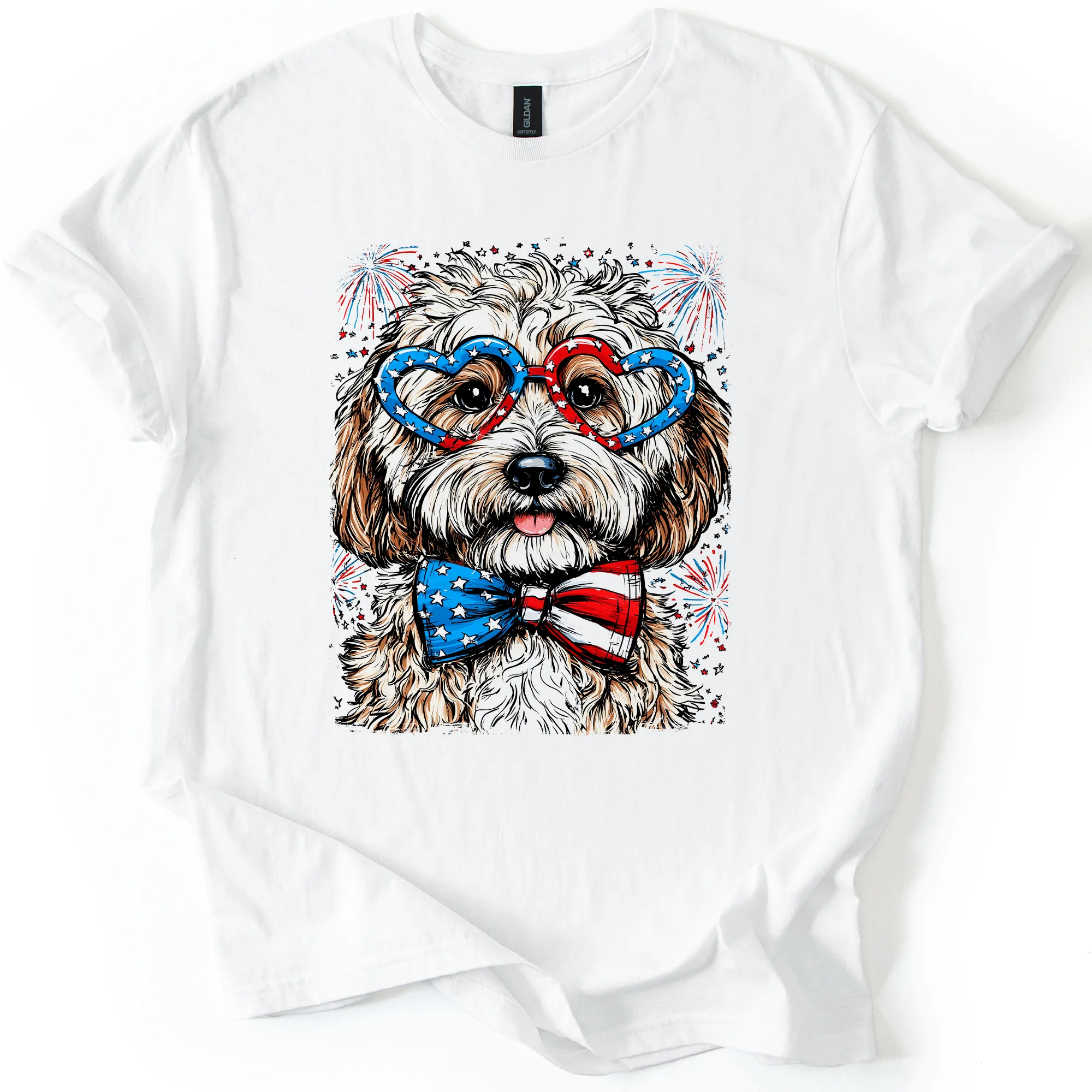 Cockapoo Patriotic Dog, USA, America, Pet Lover, 4th of July, Soft Style T-Shirt sold by Refinery Number One