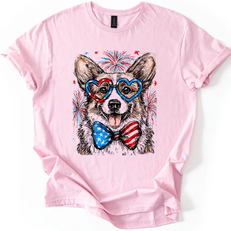 Corgi Patriotic Dog, USA, America, Pet Lover, 4th of July, Soft Style T-Shirt sold by Refinery Number One