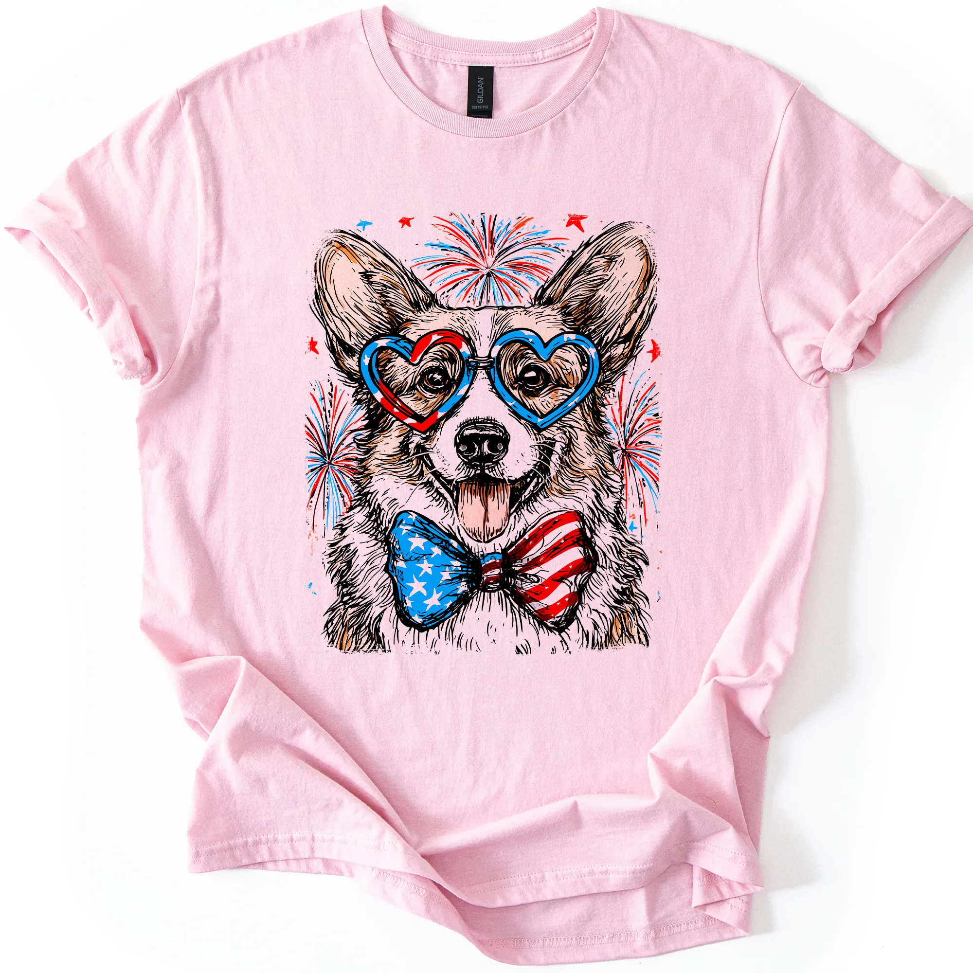Corgi Patriotic Dog, USA, America, Pet Lover, 4th of July, Soft Style T-Shirt sold by Refinery Number One