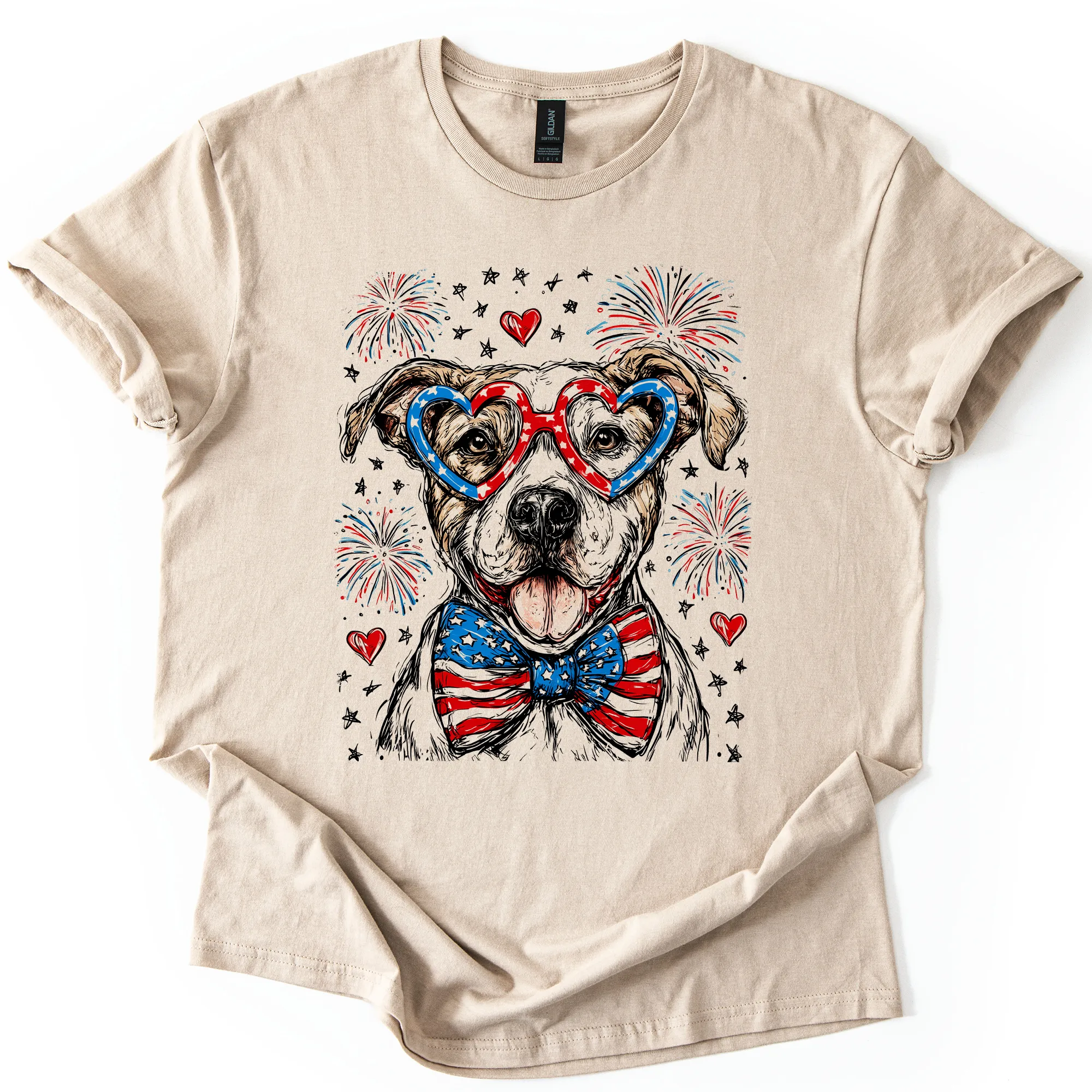 Pitbull Terrier Patriotic Dog, USA, America, Pet Lover, 4th of July, Soft Style T-Shirt sold by Refinery Number One