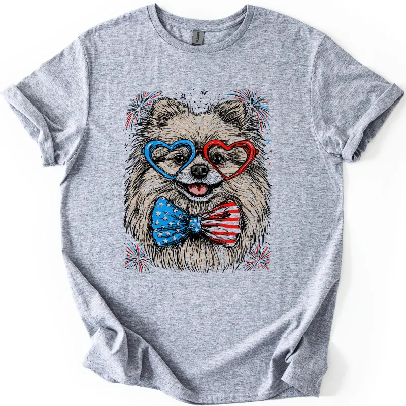 Pomeranian Patriotic Dog, USA, America, Pet Lover, 4th of July, Soft Style T-Shirt sold by Refinery Number One