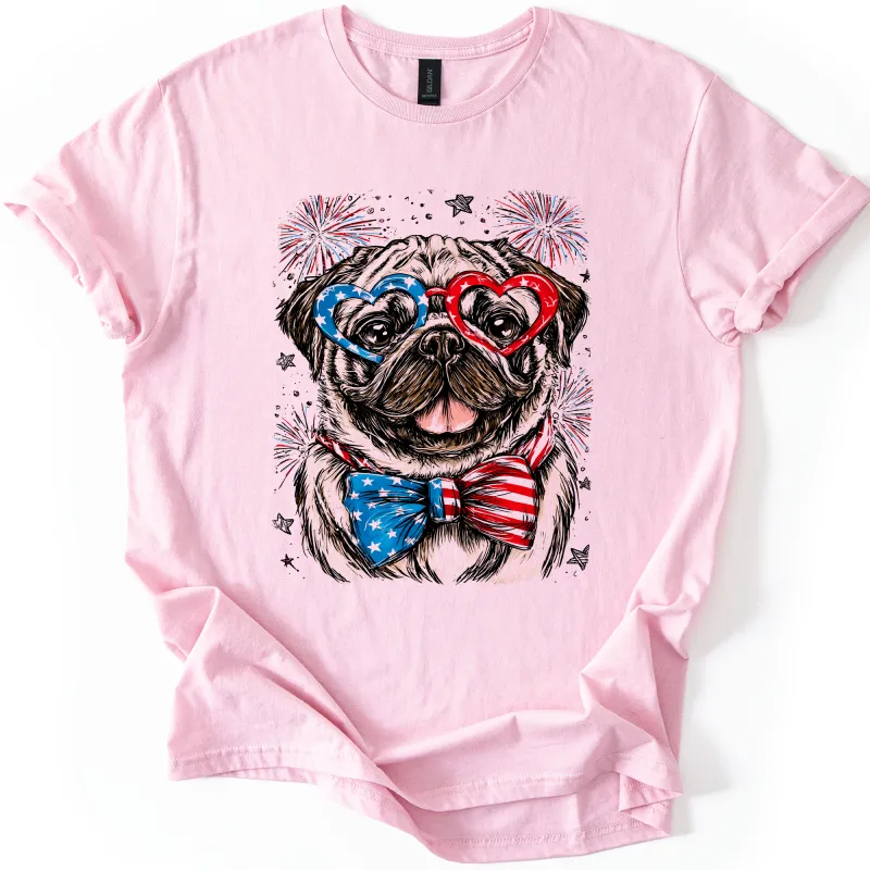 Pug Patriotic Dog, USA, America, Pet Lover, 4th of July, Soft Style T-Shirt sold by Refinery Number One