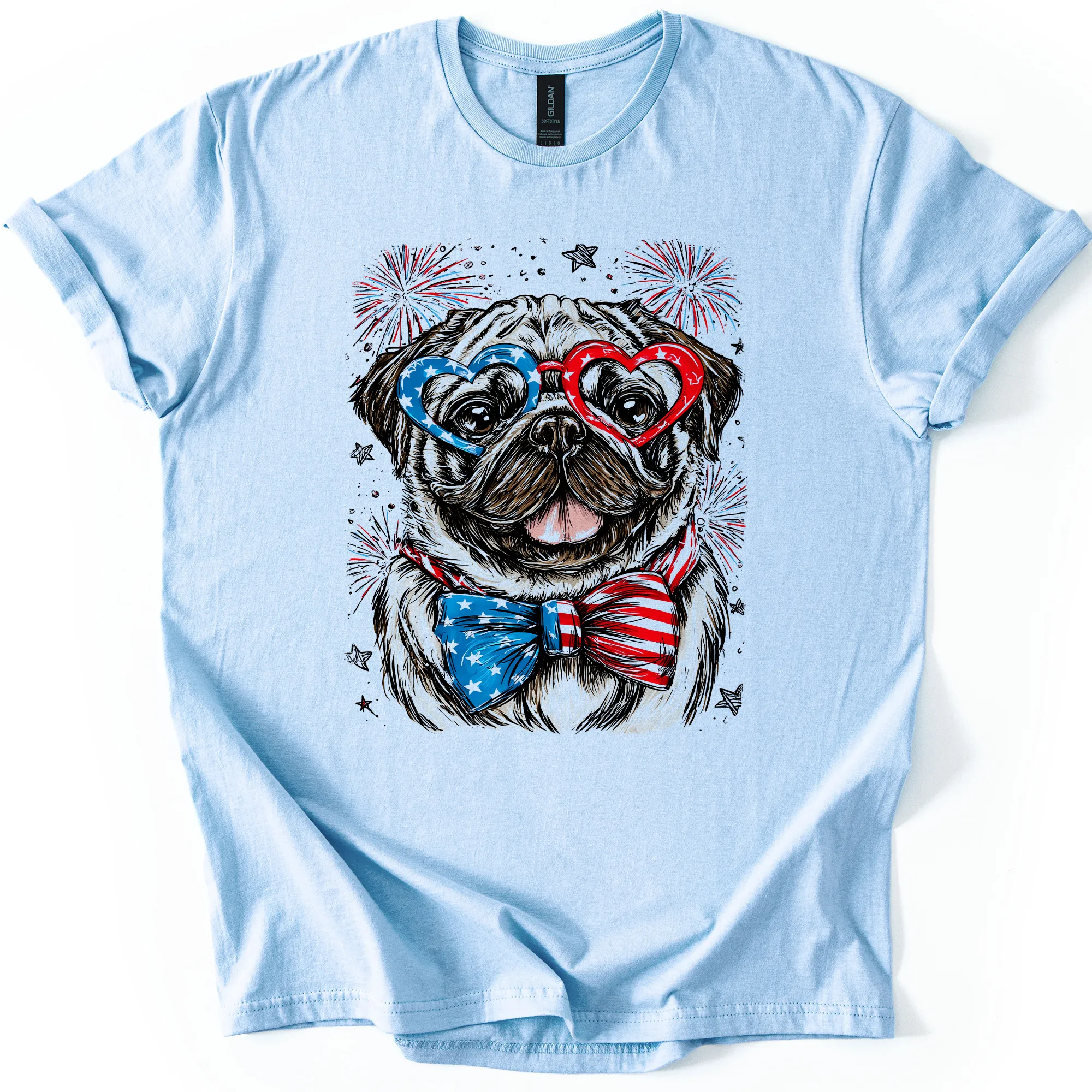 Pug Patriotic Dog, USA, America, Pet Lover, 4th of July, Soft Style T-Shirt sold by Refinery Number One product image thumbnail 2