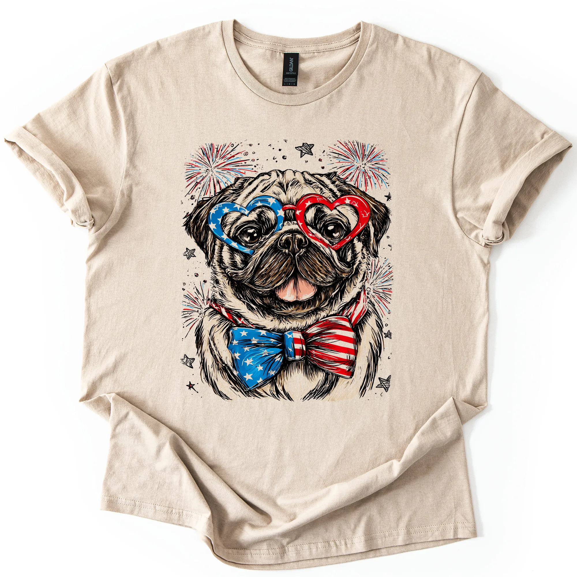 Pug Patriotic Dog, USA, America, Pet Lover, 4th of July, Soft Style T-Shirt sold by Refinery Number One product image thumbnail 3