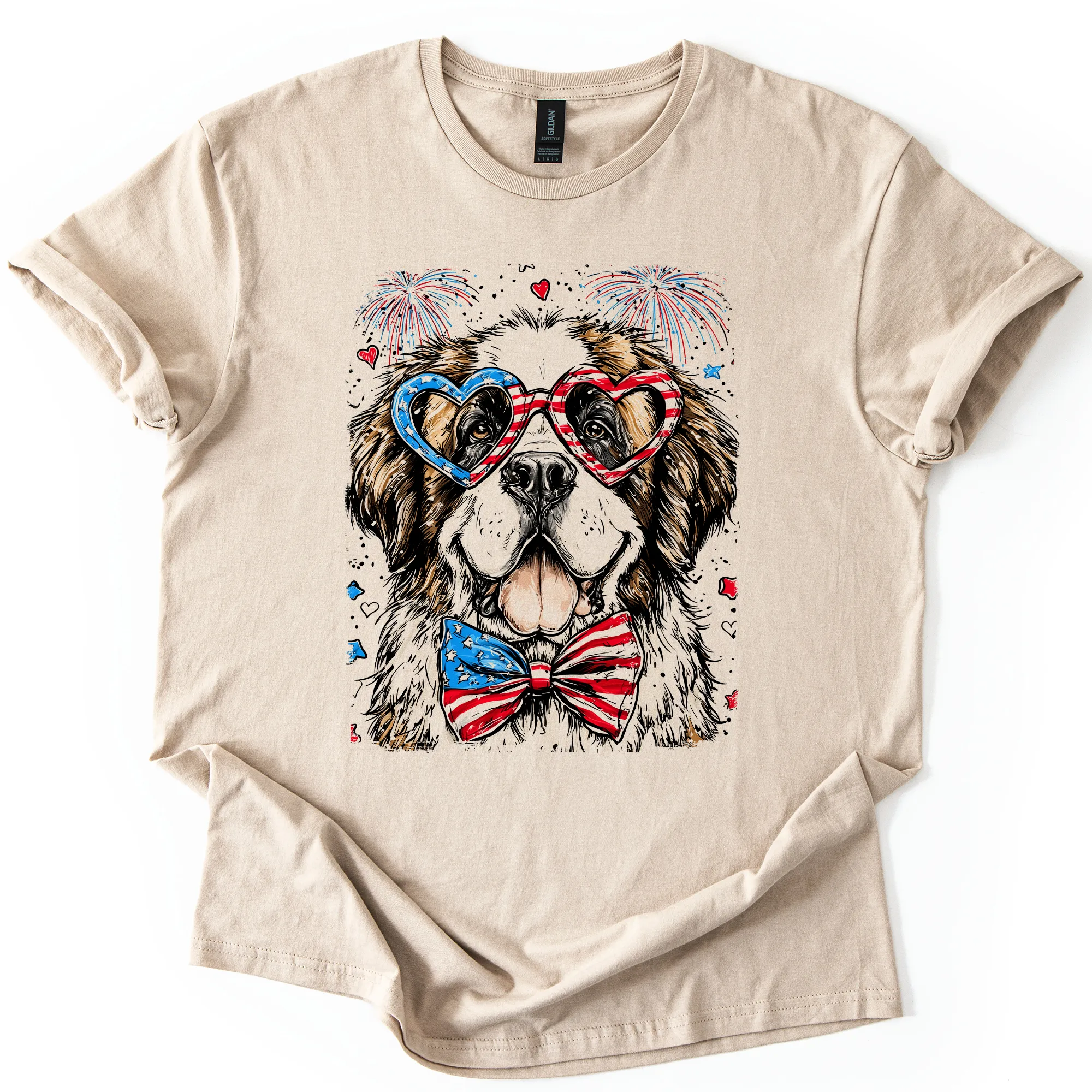 Saint Bernard Patriotic Dog, USA, America, Pet Lover, 4th of July, Soft Style T-Shirt sold by Refinery Number One product image thumbnail 4
