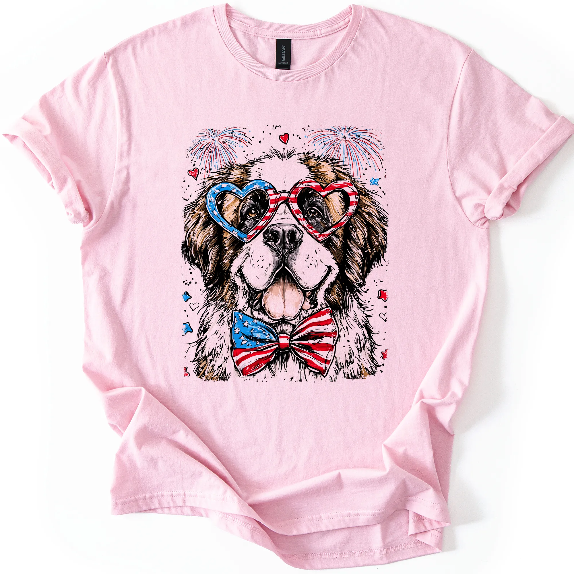 Saint Bernard Patriotic Dog, USA, America, Pet Lover, 4th of July, Soft Style T-Shirt sold by Refinery Number One product image thumbnail 3
