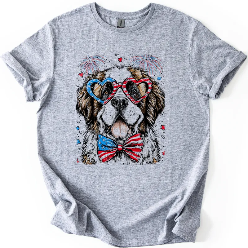Saint Bernard Patriotic Dog, USA, America, Pet Lover, 4th of July, Soft Style T-Shirt sold by Refinery Number One