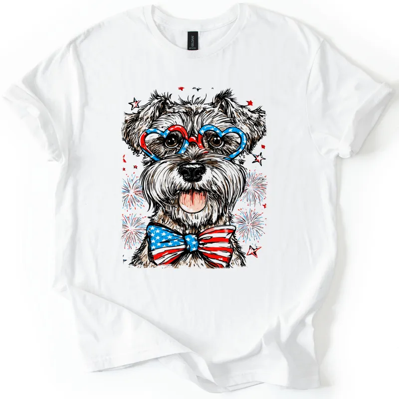 Schnauzer Patriotic Dog, USA, America, Pet Lover, 4th of July, Soft Style T-Shirt sold by Refinery Number One