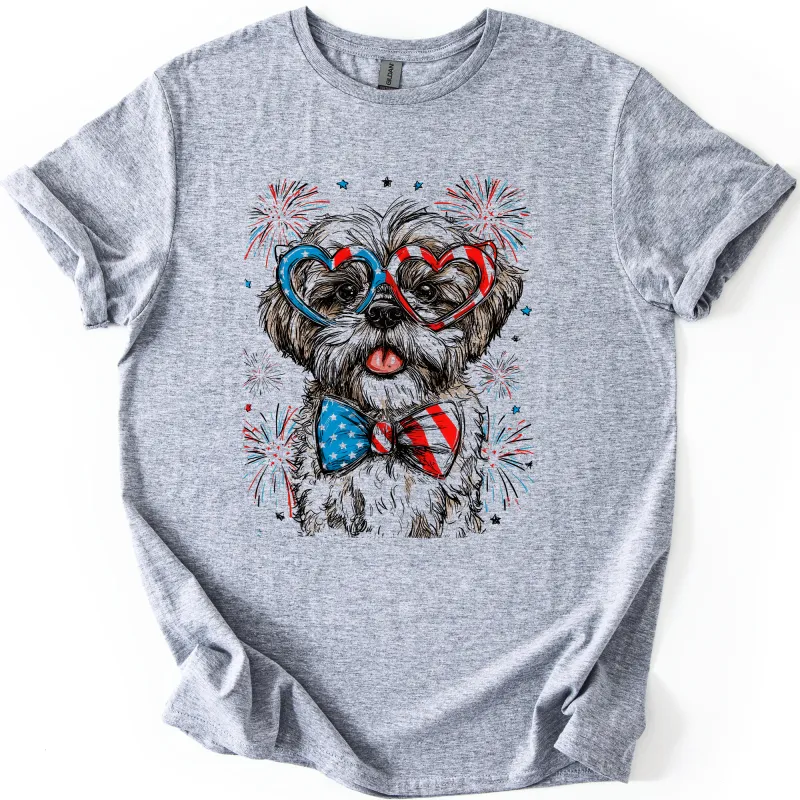 Shih Tzu Patriotic Dog, USA, America, Pet Lover, 4th of July, Soft Style T-Shirt sold by Refinery Number One