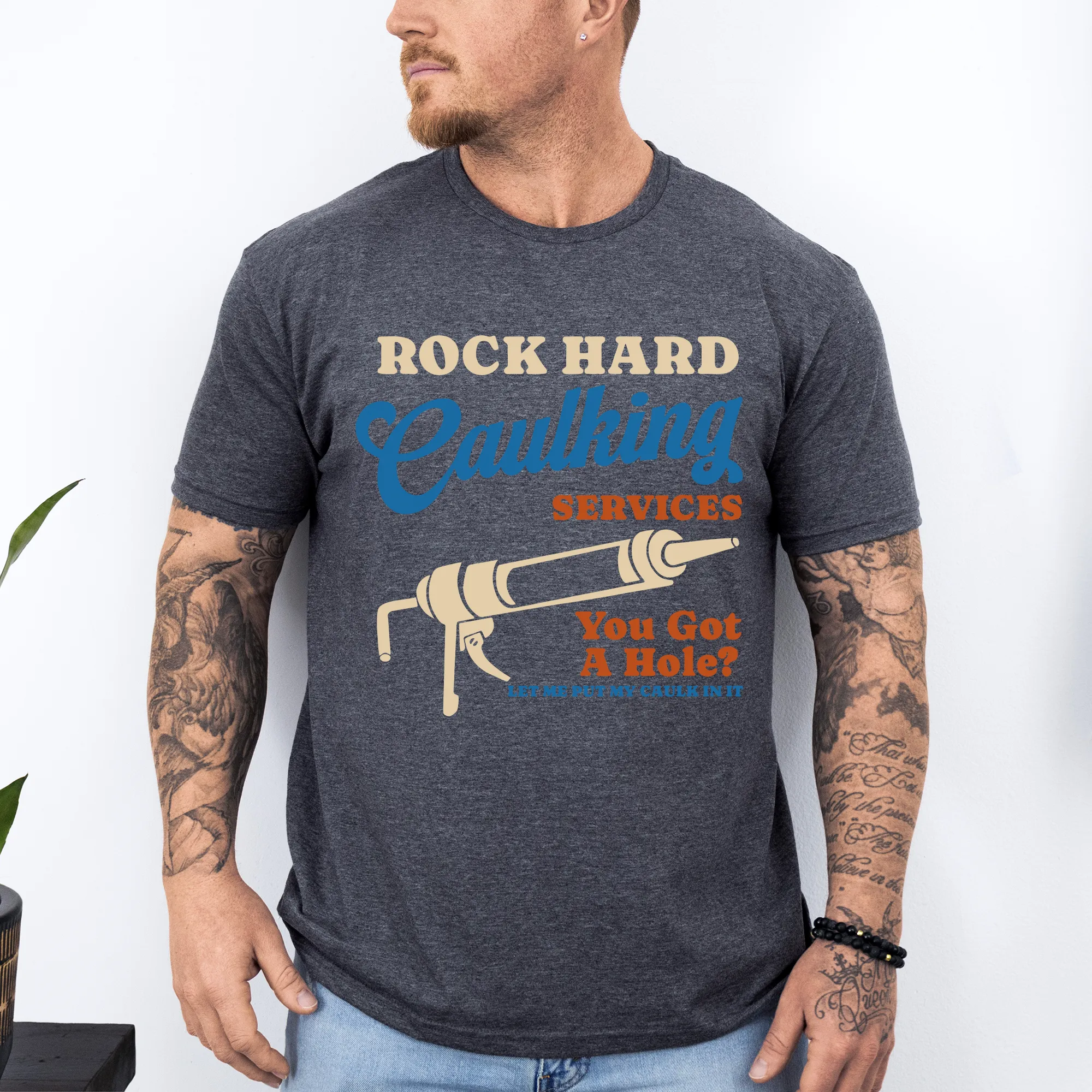 Rock Hard Caulking Services, Funny, Dirty, Father's Day, Husband, Guy Gift, Brother, Soft Style T-Shirt sold by Refinery Number One product image thumbnail 2