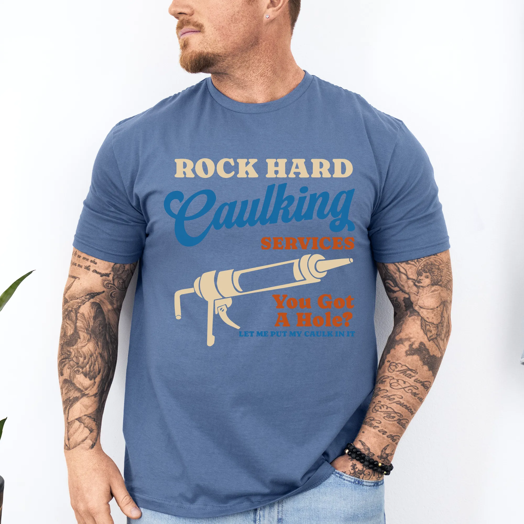 Rock Hard Caulking Services, Funny, Dirty, Father's Day, Husband, Guy Gift, Brother, Soft Style T-Shirt sold by Refinery Number One product image thumbnail 4