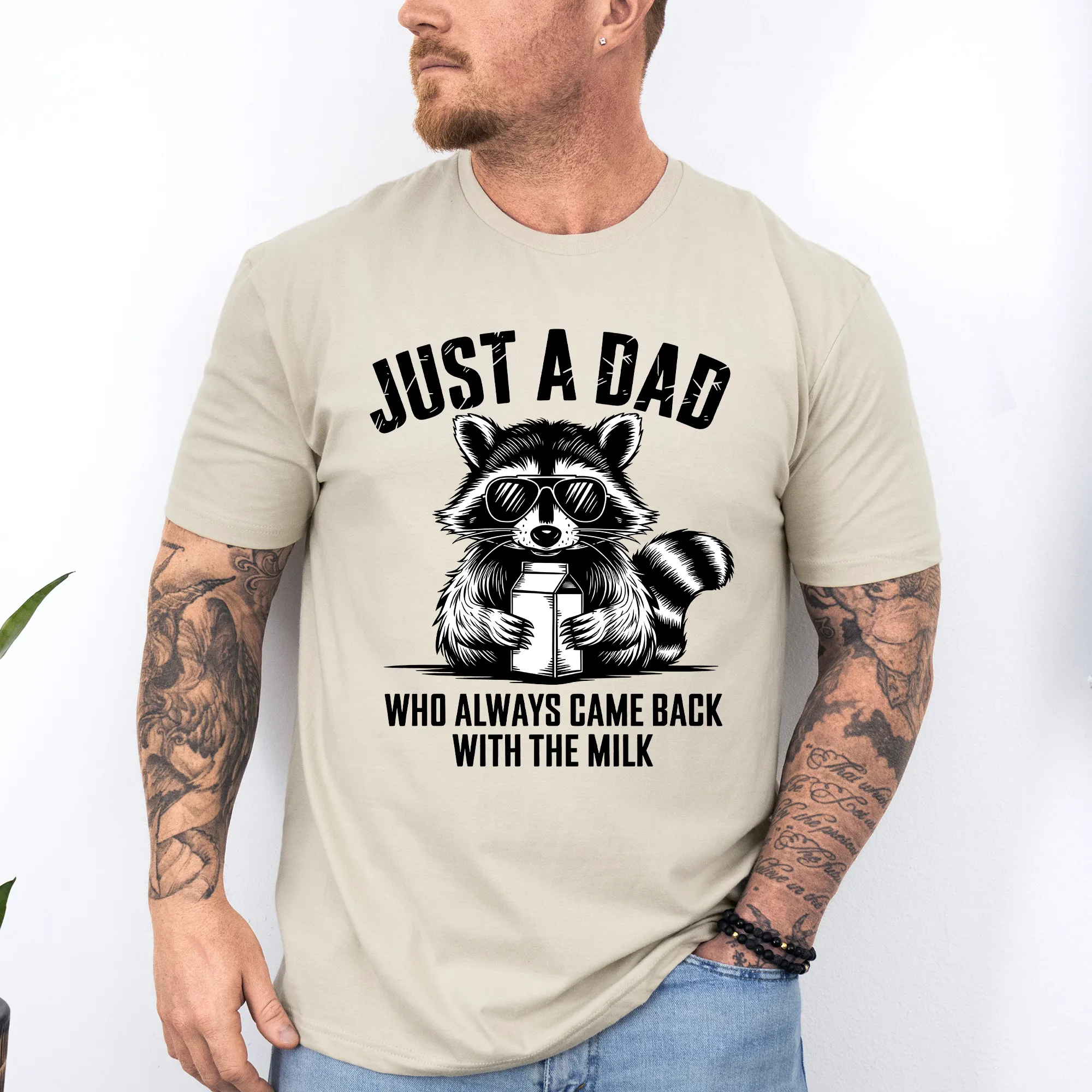 Just A Dad Who Always Came Back With The Milk, Retro, Raccoon, Dad, Father's Day, Boyfriend, Husband, Brother, Guy Gift, Soft Style T-Shirt sold by Refinery Number One product image thumbnail 3