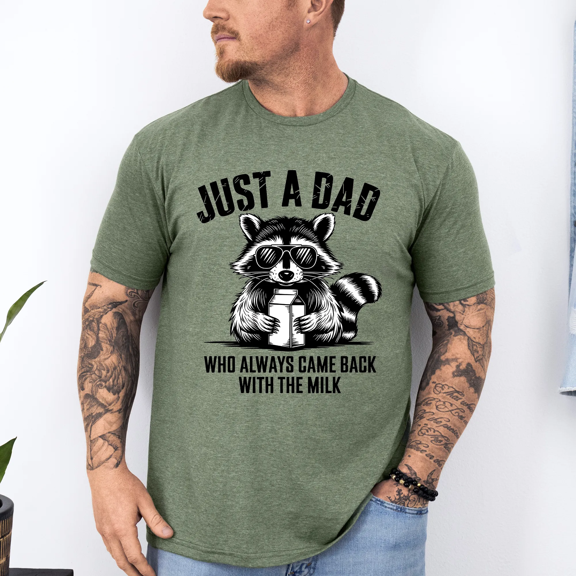 Just A Dad Who Always Came Back With The Milk, Retro, Raccoon, Dad, Father's Day, Boyfriend, Husband, Brother, Guy Gift, Soft Style T-Shirt sold by Refinery Number One product image thumbnail 2