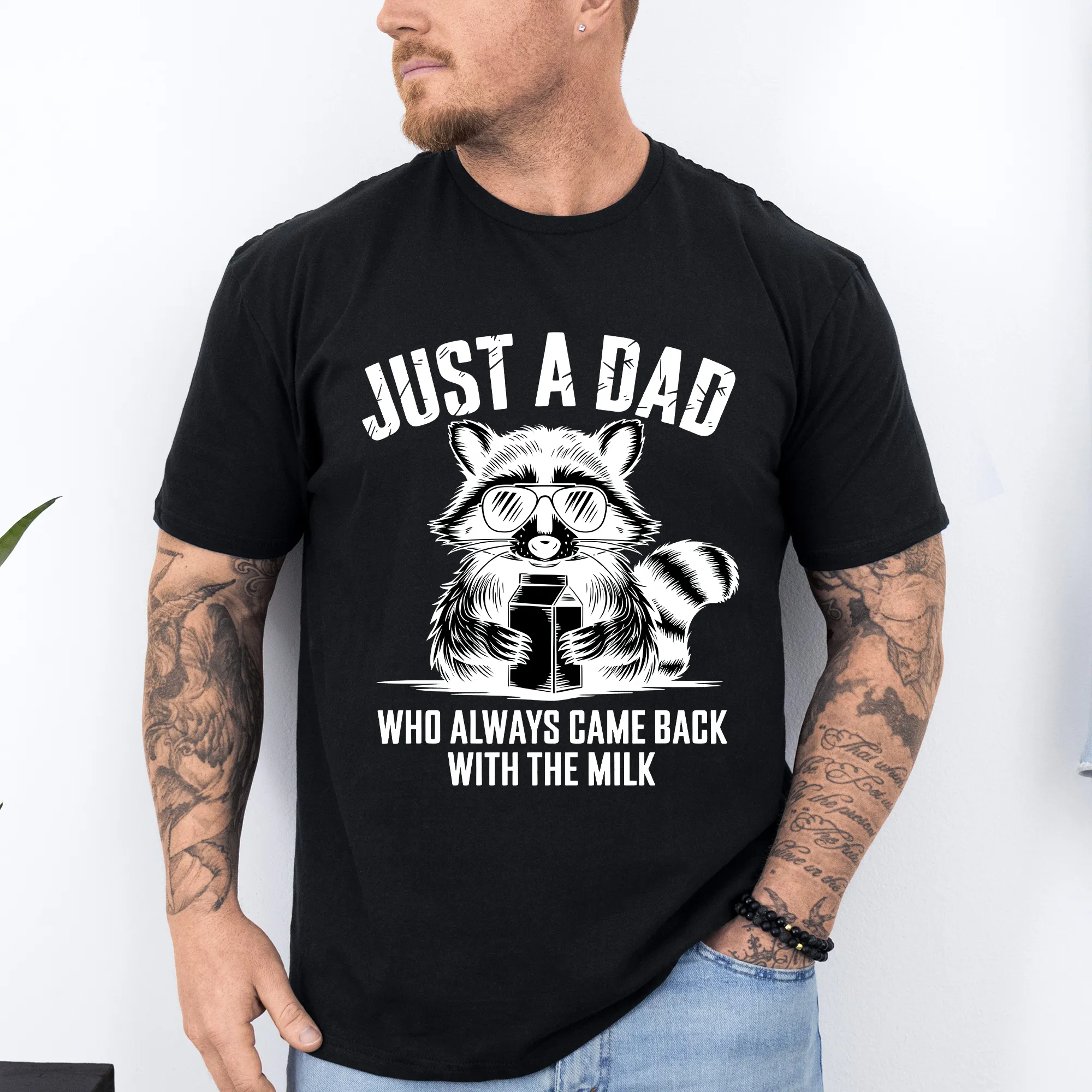 Just A Dad Who Always Came Back With The Milk, Retro, Raccoon, Dad, Father's Day, Boyfriend, Husband, Brother, Guy Gift, Soft Style T-Shirt sold by Refinery Number One product image thumbnail 4