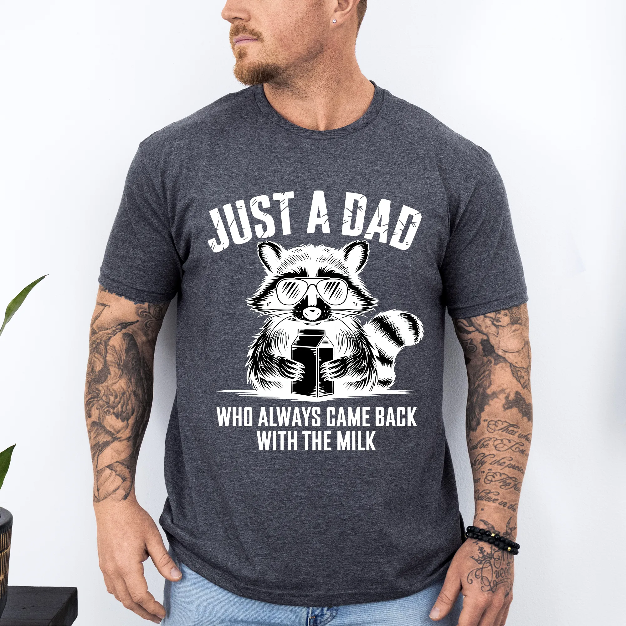 Just A Dad Who Always Came Back With The Milk, Retro, Raccoon, Dad, Father's Day, Boyfriend, Husband, Brother, Guy Gift, Soft Style T-Shirt sold by Refinery Number One product image thumbnail 5