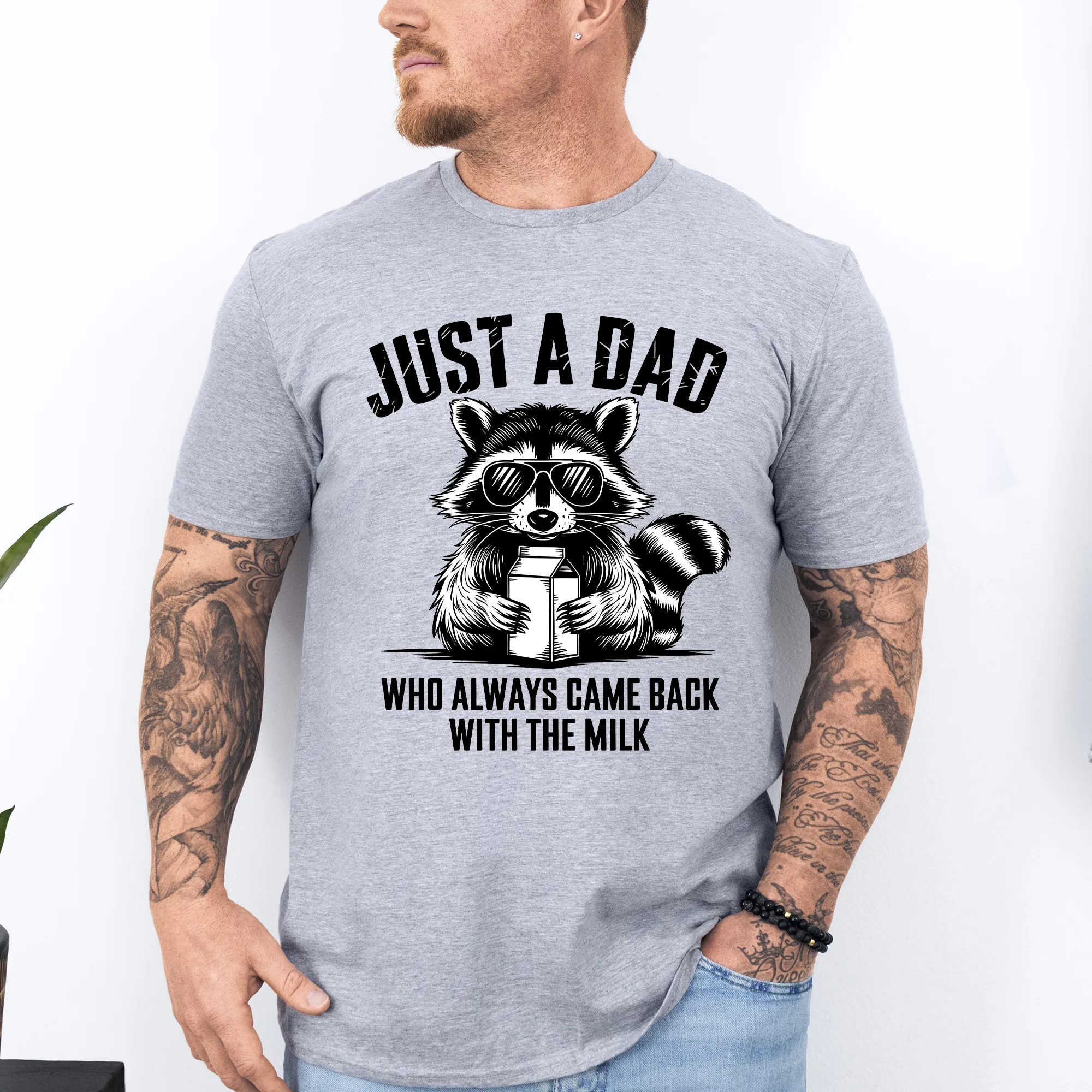 Just A Dad Who Always Came Back With The Milk, Retro, Raccoon, Dad, Father's Day, Boyfriend, Husband, Brother, Guy Gift, Soft Style T-Shirt sold by Refinery Number One