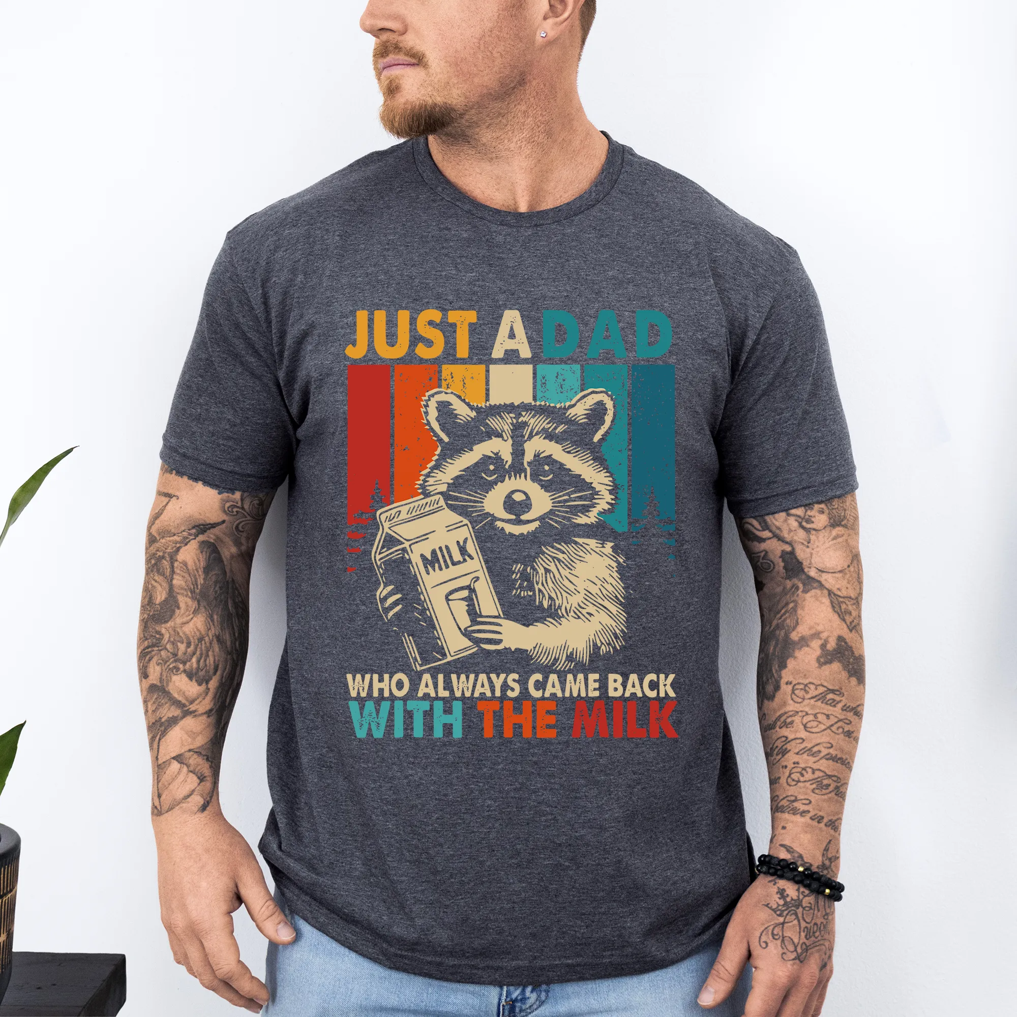 Just A Dad Who Always Came Back With The Milk, Raccoon, Father's Day, Husband, Guy Gift, Brother, Soft Style T-Shirt sold by Refinery Number One product image thumbnail 2