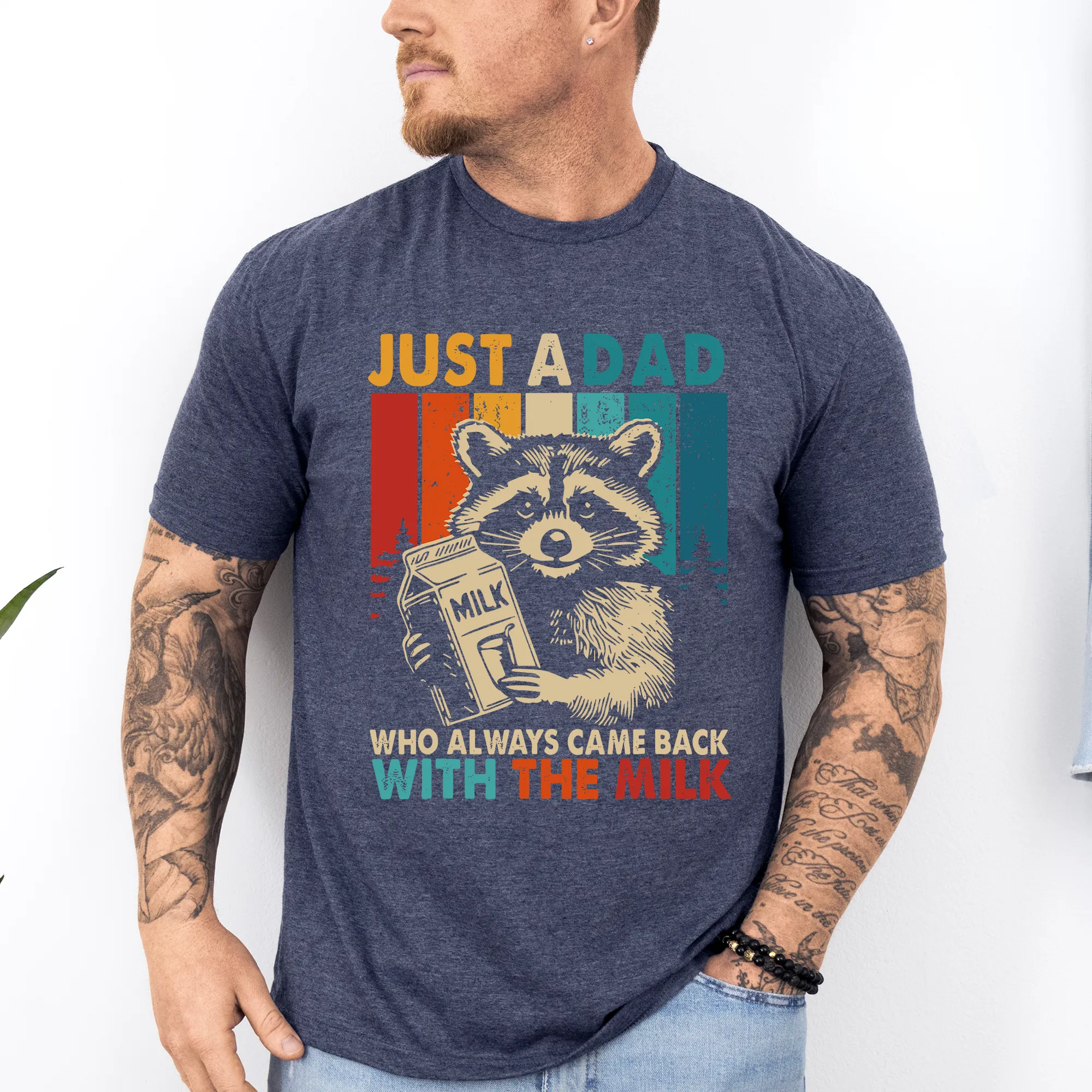 Just A Dad Who Always Came Back With The Milk, Raccoon, Father's Day, Husband, Guy Gift, Brother, Soft Style T-Shirt sold by Refinery Number One product image thumbnail 3