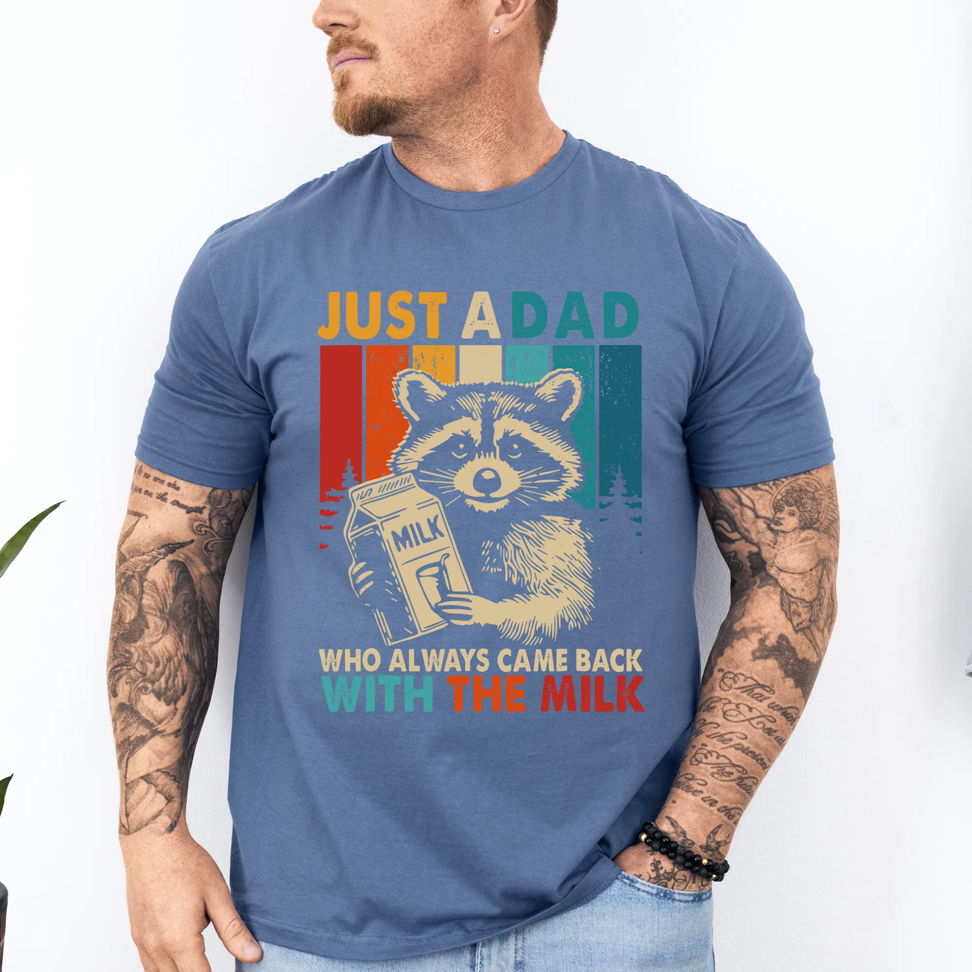 Just A Dad Who Always Came Back With The Milk, Raccoon, Father's Day, Husband, Guy Gift, Brother, Soft Style T-Shirt sold by Refinery Number One product image thumbnail 4
