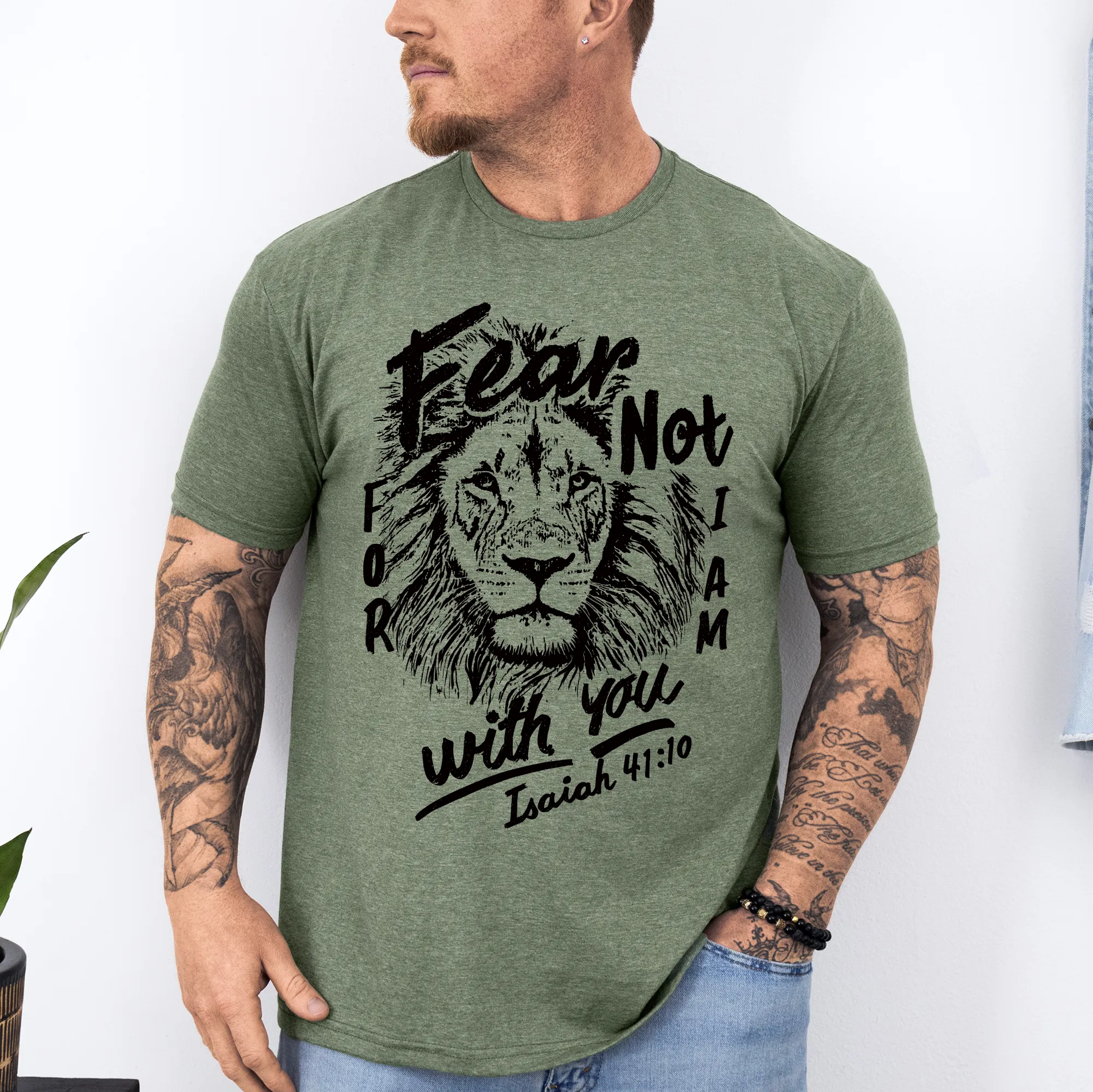 Fear Not, For I Am With You, Lion, Faith, Gospel, Bible, Dad, Father's Day, Boyfriend, Husband, Brother, Guy Gift, Soft Style T-Shirt sold by Refinery Number One
