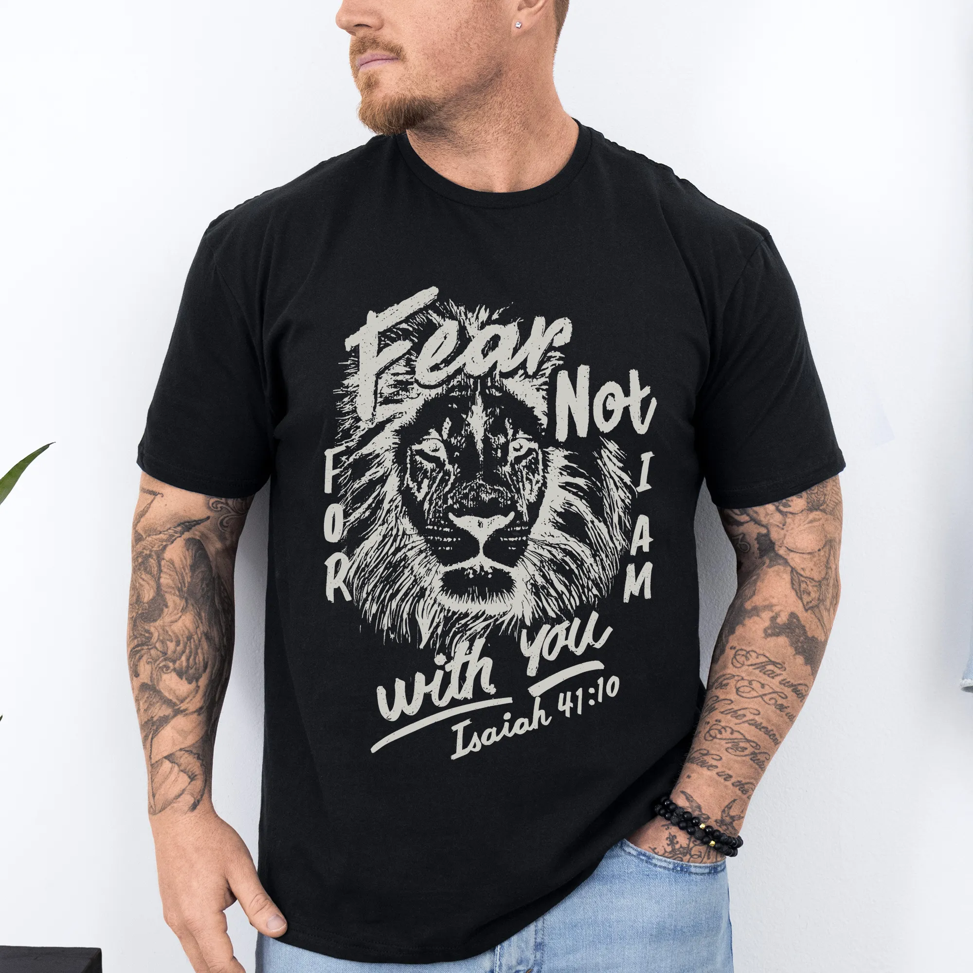 Fear Not, For I Am With You, Lion, Faith, Gospel, Bible, Dad, Father's Day, Boyfriend, Husband, Brother, Guy Gift, Soft Style T-Shirt sold by Refinery Number One product image thumbnail 4