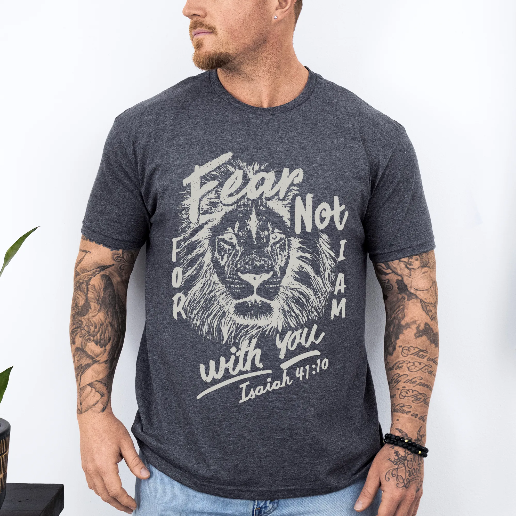 Fear Not, For I Am With You, Lion, Faith, Gospel, Bible, Dad, Father's Day, Boyfriend, Husband, Brother, Guy Gift, Soft Style T-Shirt sold by Refinery Number One product image thumbnail 5