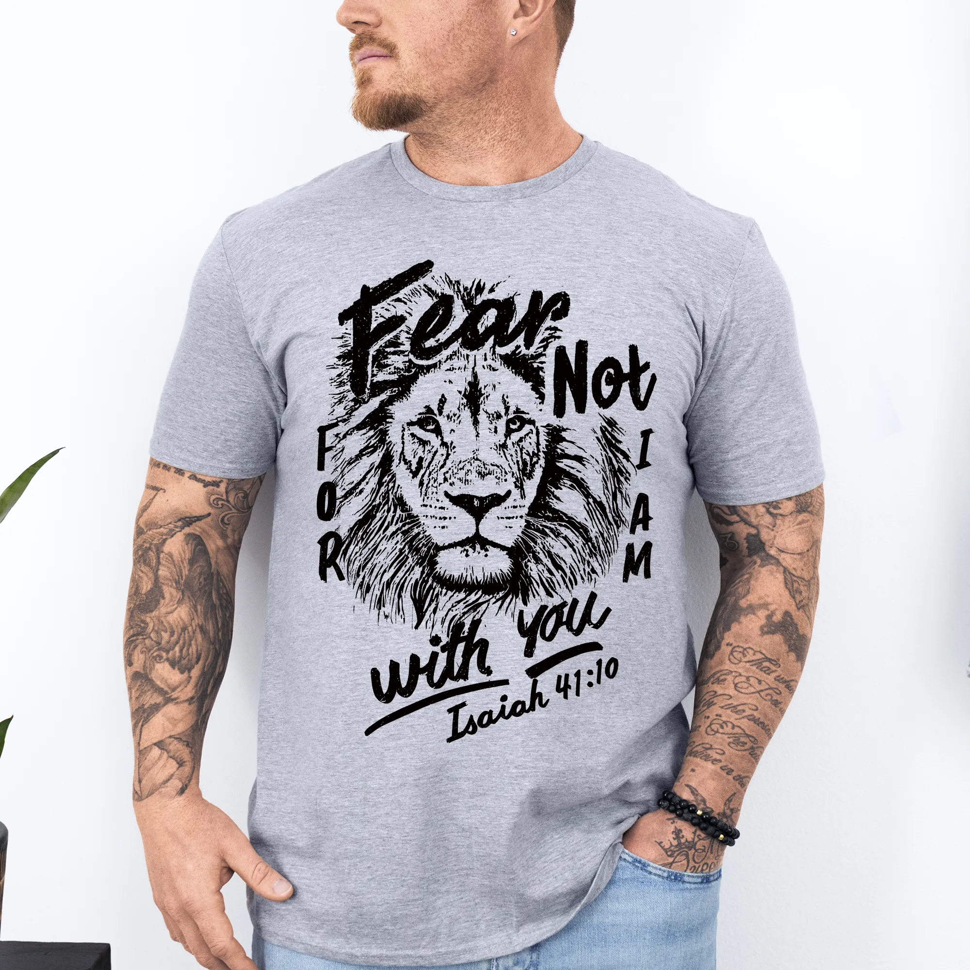 Fear Not, For I Am With You, Lion, Faith, Gospel, Bible, Dad, Father's Day, Boyfriend, Husband, Brother, Guy Gift, Soft Style T-Shirt sold by Refinery Number One product image thumbnail 3