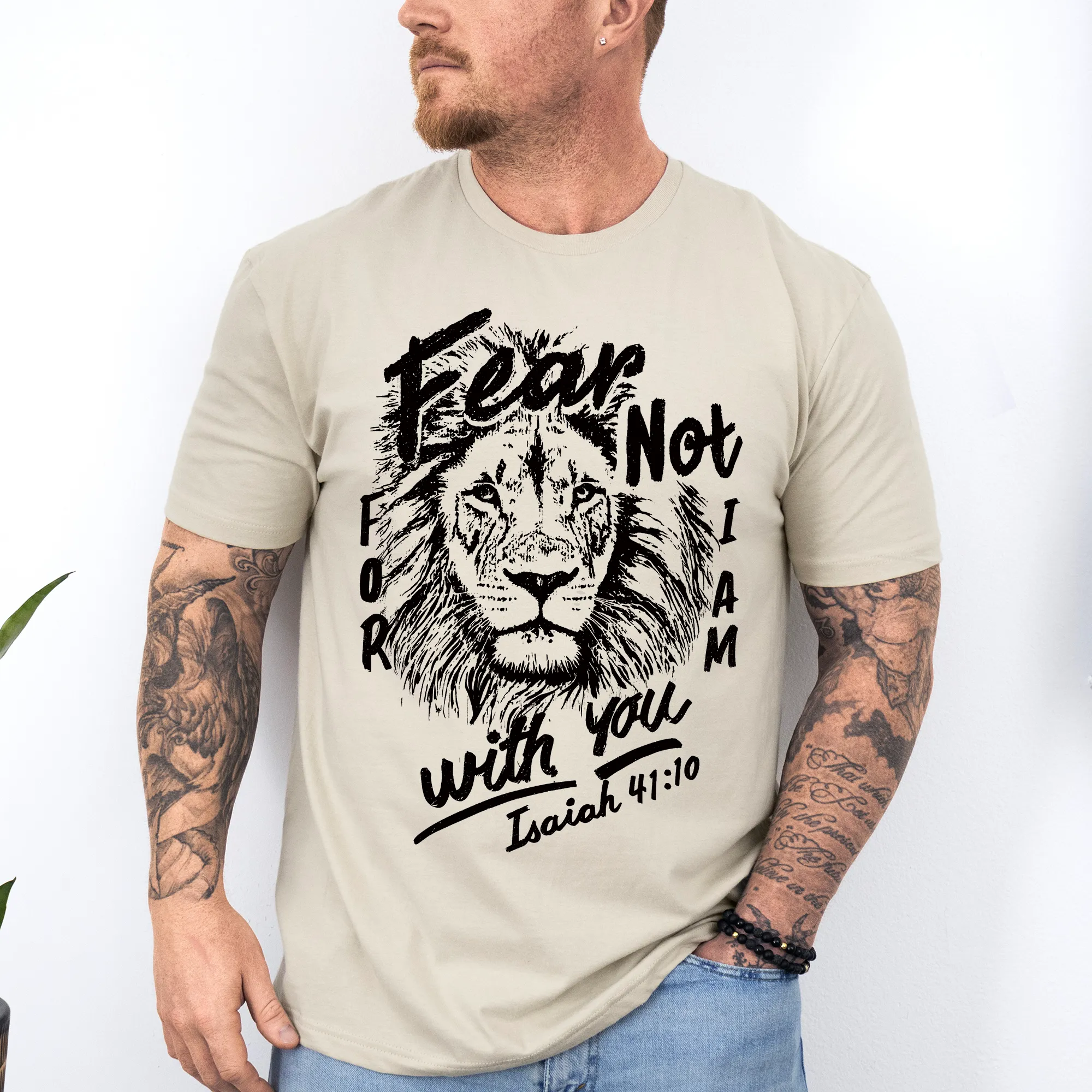 Fear Not, For I Am With You, Lion, Faith, Gospel, Bible, Dad, Father's Day, Boyfriend, Husband, Brother, Guy Gift, Soft Style T-Shirt sold by Refinery Number One product image thumbnail 2