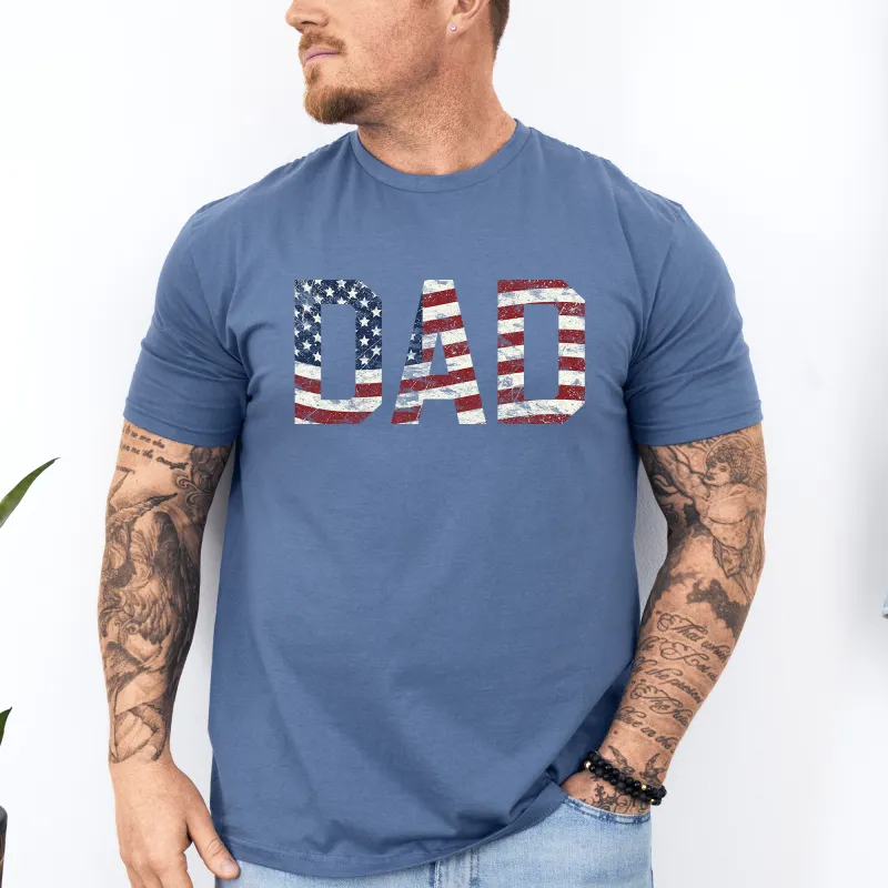 Dad, Patriotic, American Flag, Stars Stripes, Father's Day, Fourth of July, USA, Soft Style T-Shirt sold by Refinery Number One