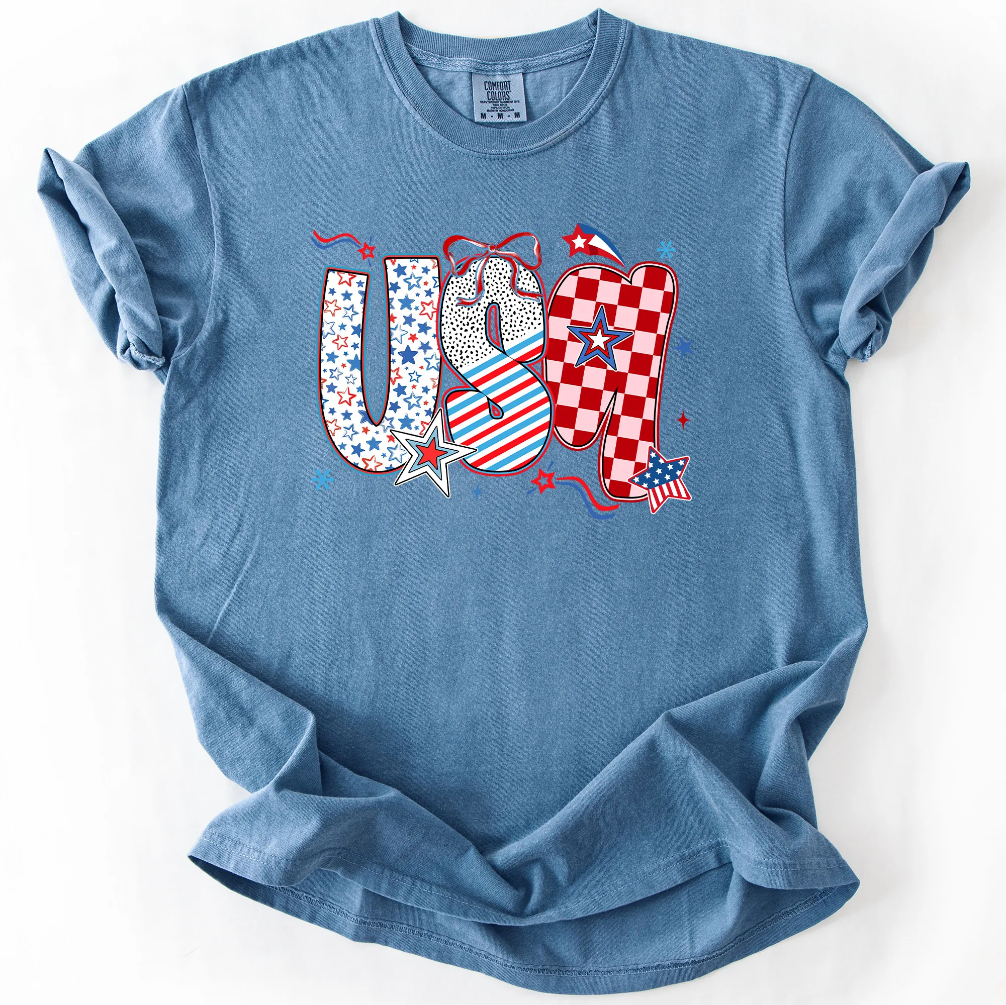 USA, Patriotic Patterns, Ribbons, Fourth of July, America, Comfort Colors T-Shirt sold by Refinery Number One product image thumbnail 3