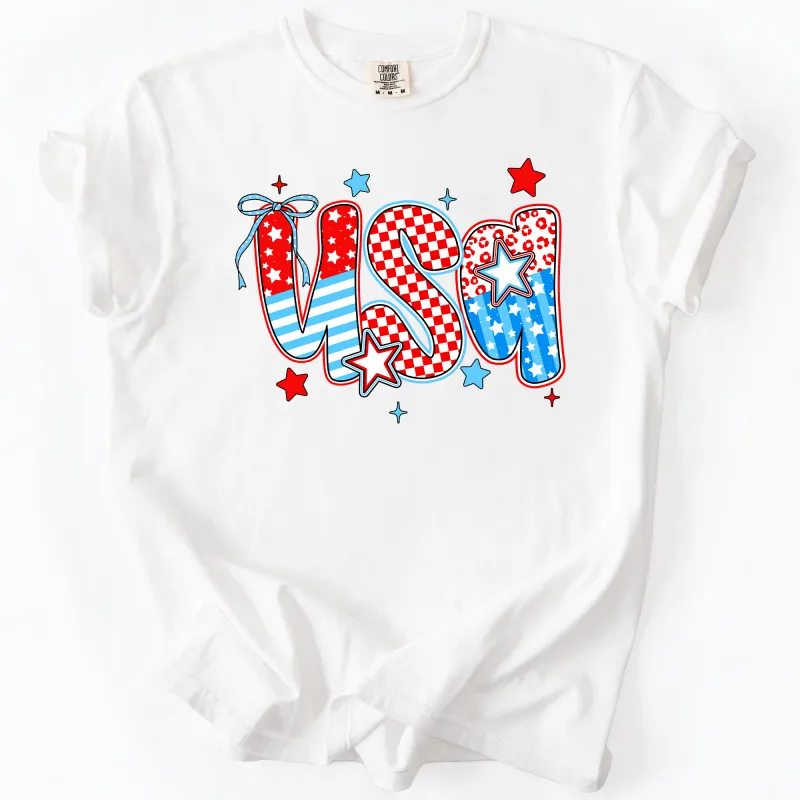 USA, Patriotic Patterns, Bow, Fourth of July, America, Comfort Colors T-Shirt sold by Refinery Number One