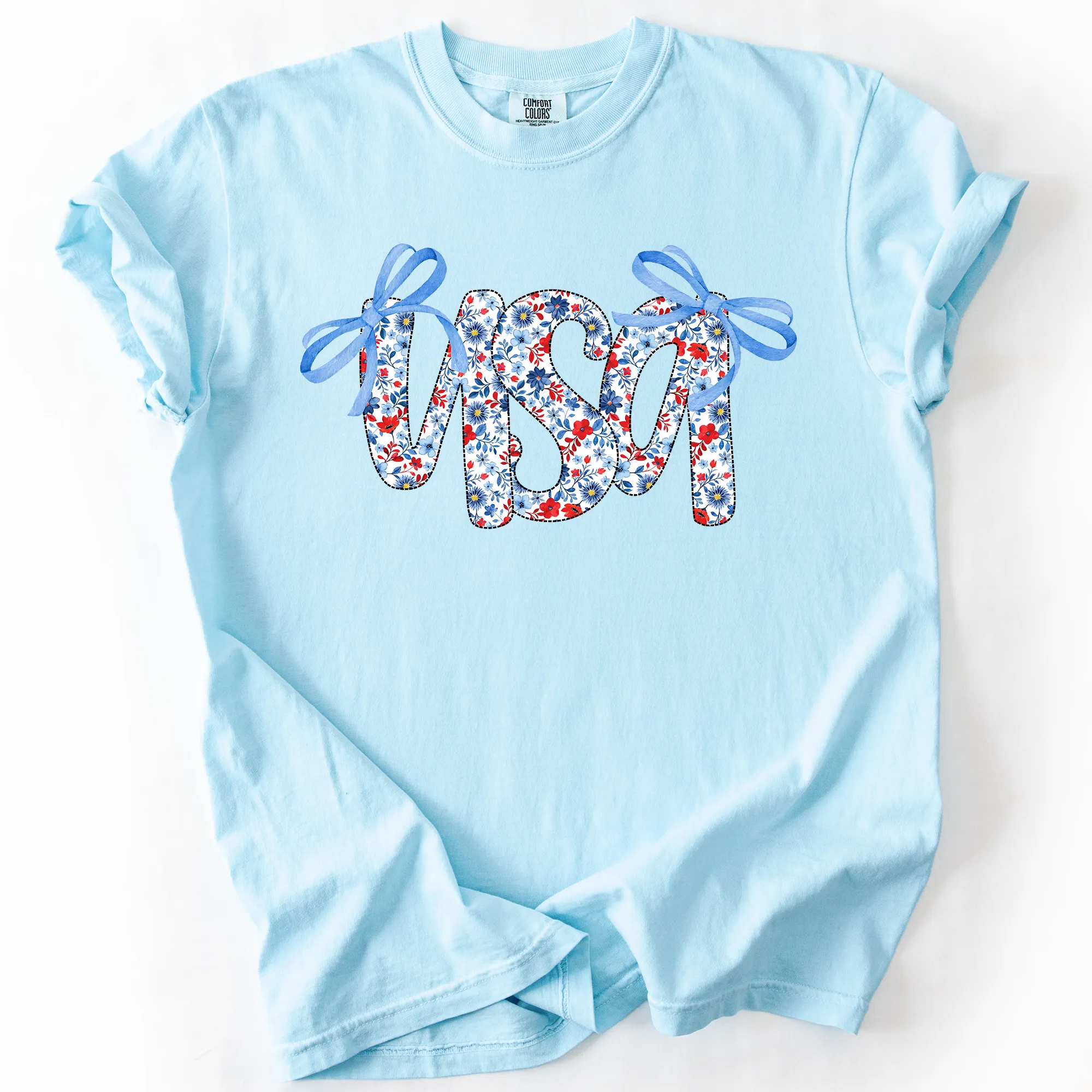 USA, Patriotic Floral Patterns, Ribbons, Fourth of July, America, Comfort Colors T-Shirt sold by Refinery Number One product image thumbnail 4