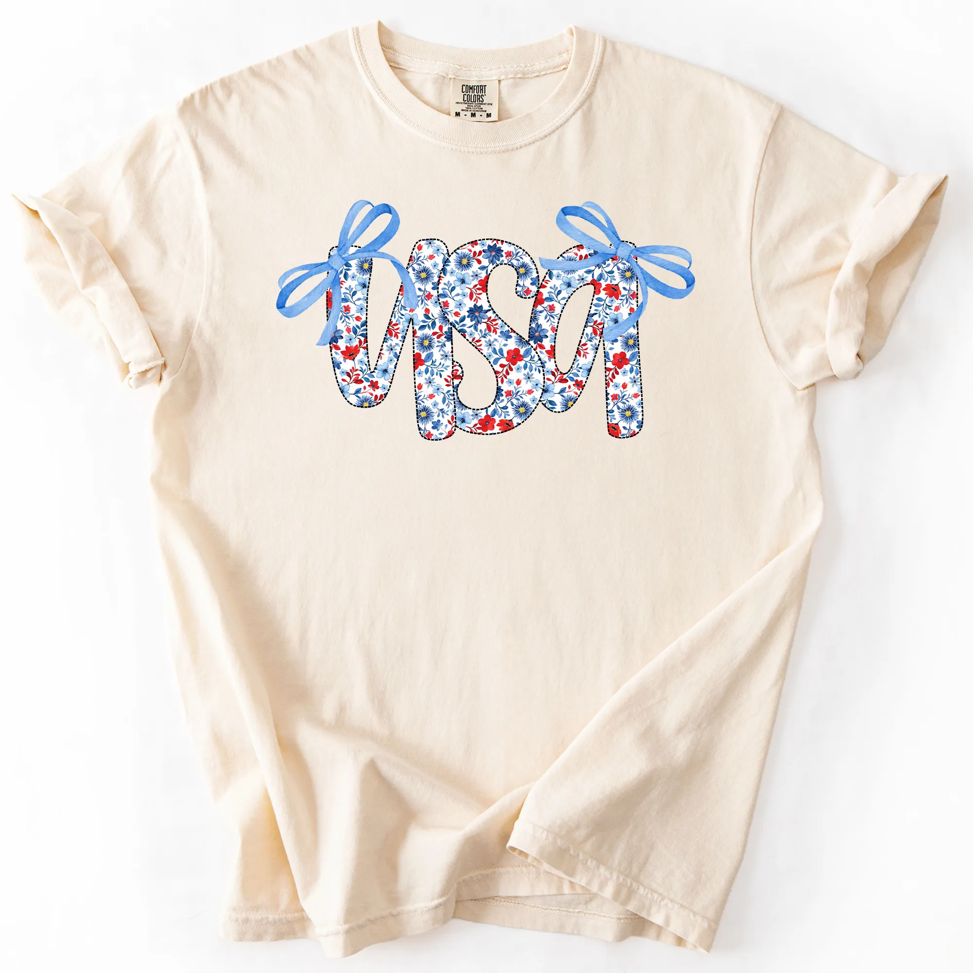 USA, Patriotic Floral Patterns, Ribbons, Fourth of July, America, Comfort Colors T-Shirt sold by Refinery Number One product image thumbnail 5