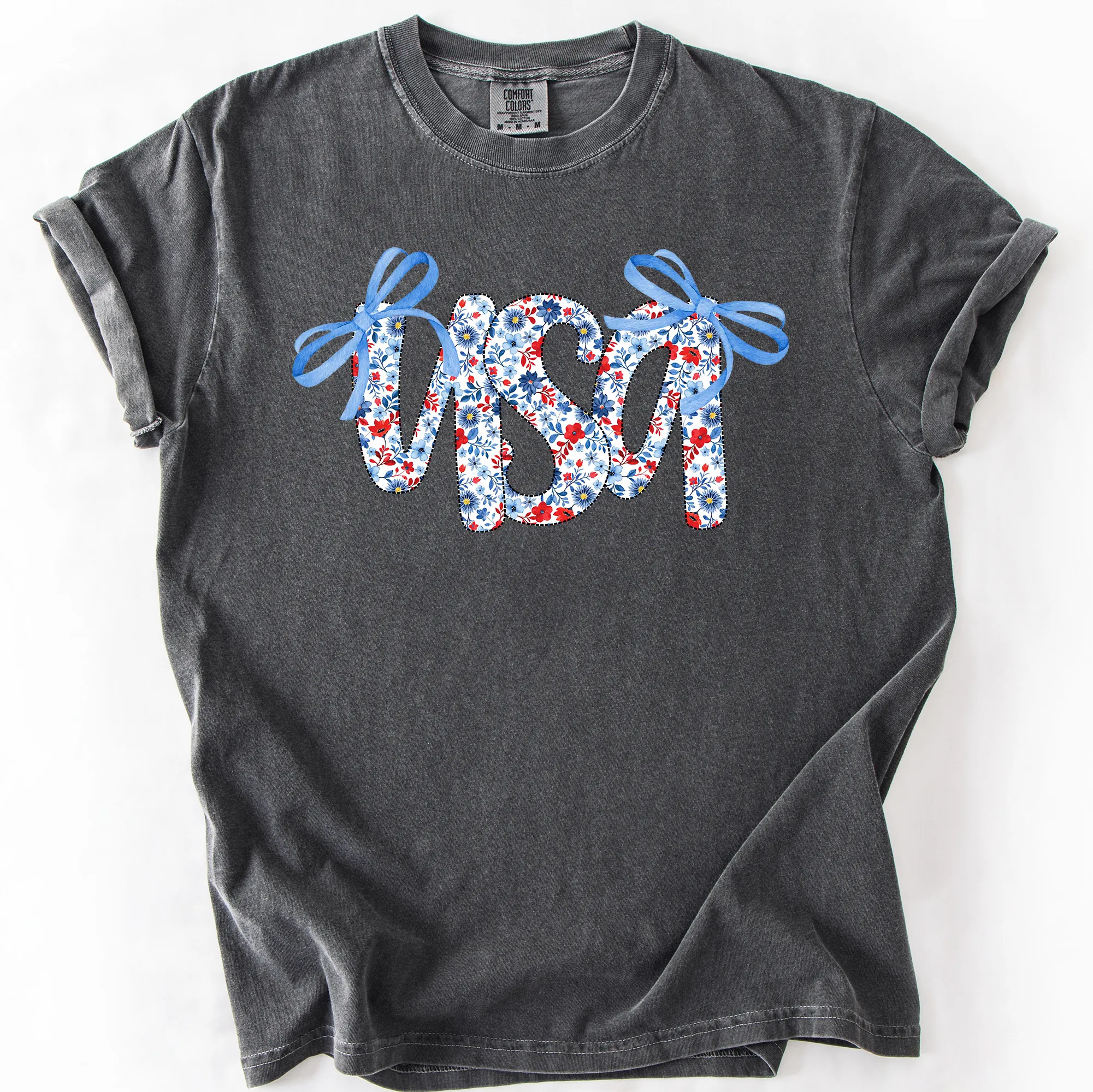 USA, Patriotic Floral Patterns, Ribbons, Fourth of July, America, Comfort Colors T-Shirt sold by Refinery Number One product image thumbnail 2