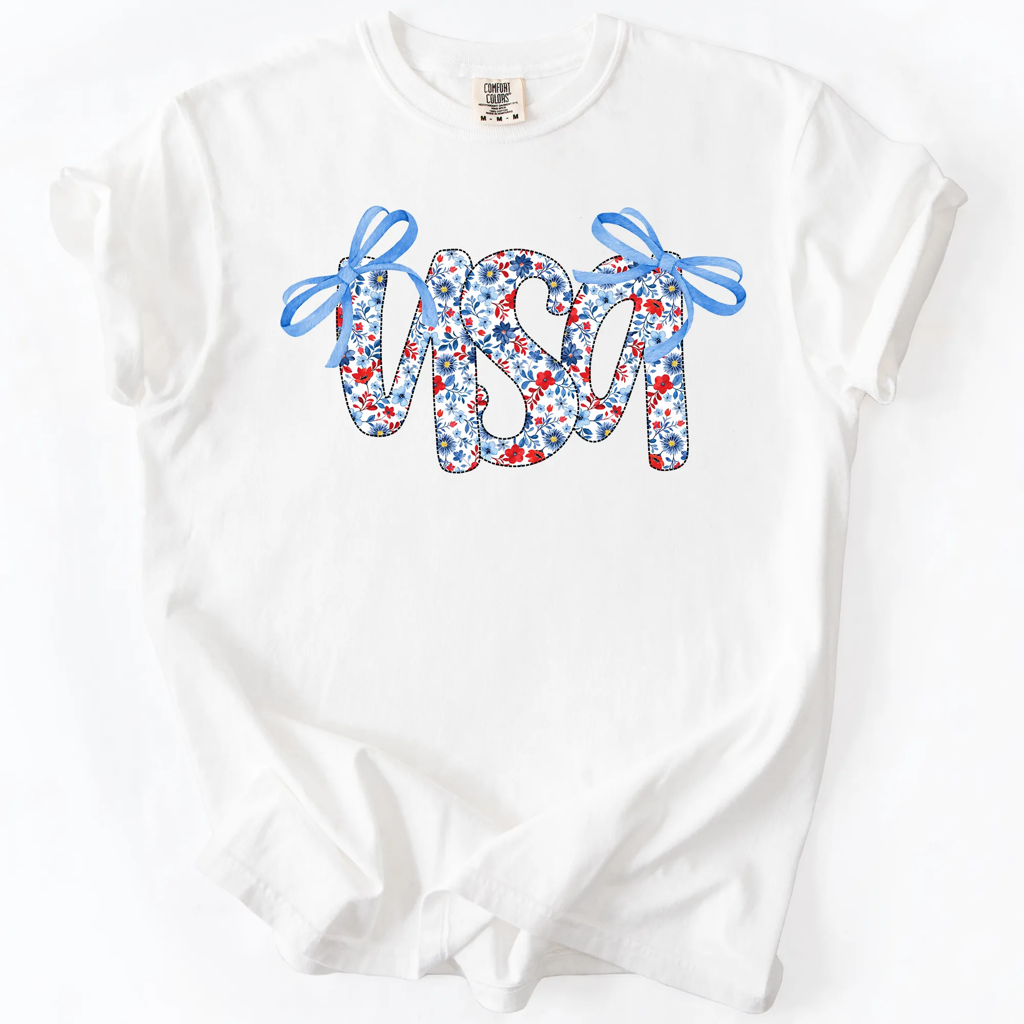 USA, Patriotic Floral Patterns, Ribbons, Fourth of July, America, Comfort Colors T-Shirt sold by Refinery Number One product image thumbnail 3