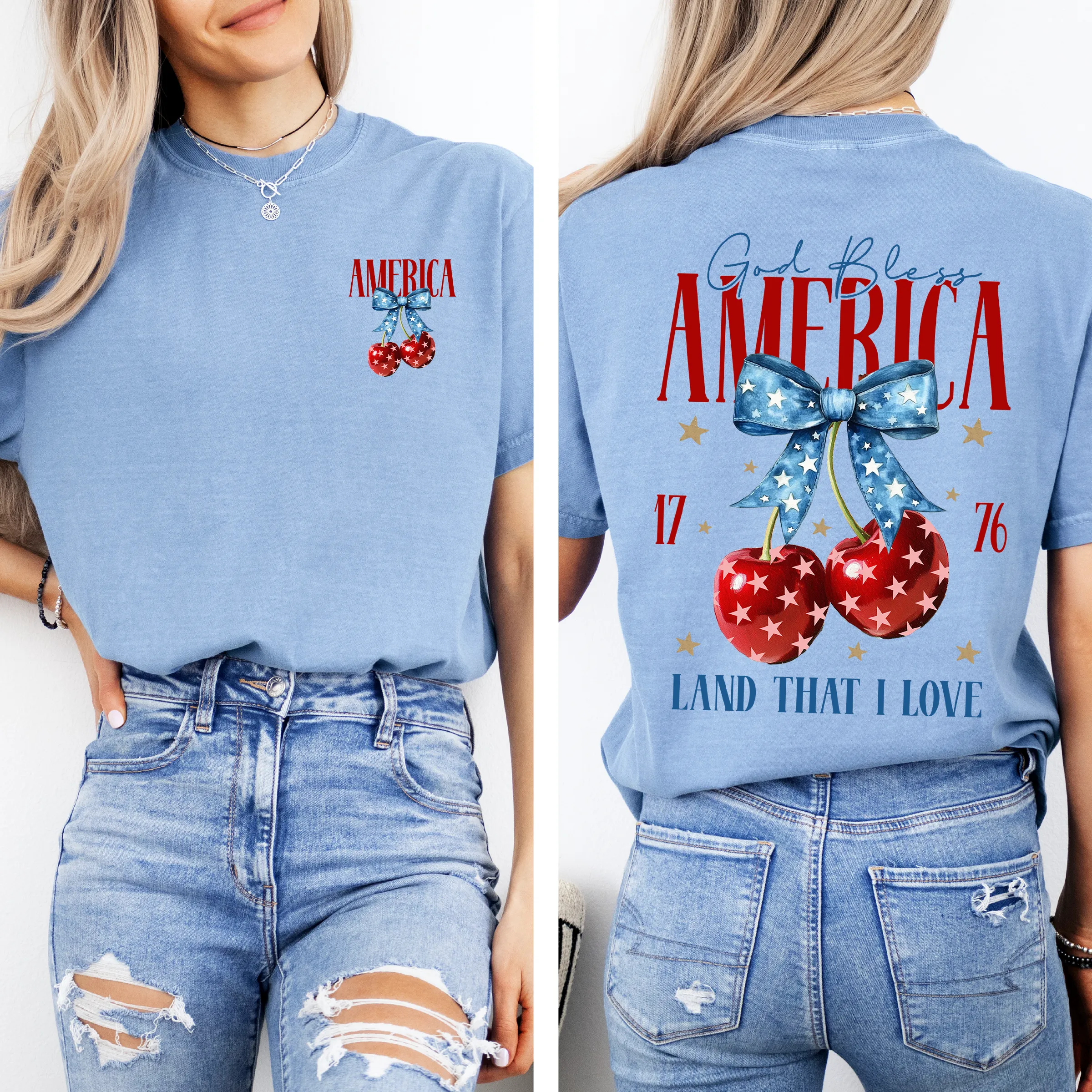 God Bless America, Patriotic, Cherries, USA, Fourth Of July, Comfort Colors T-Shirt sold by Refinery Number One product image thumbnail 4