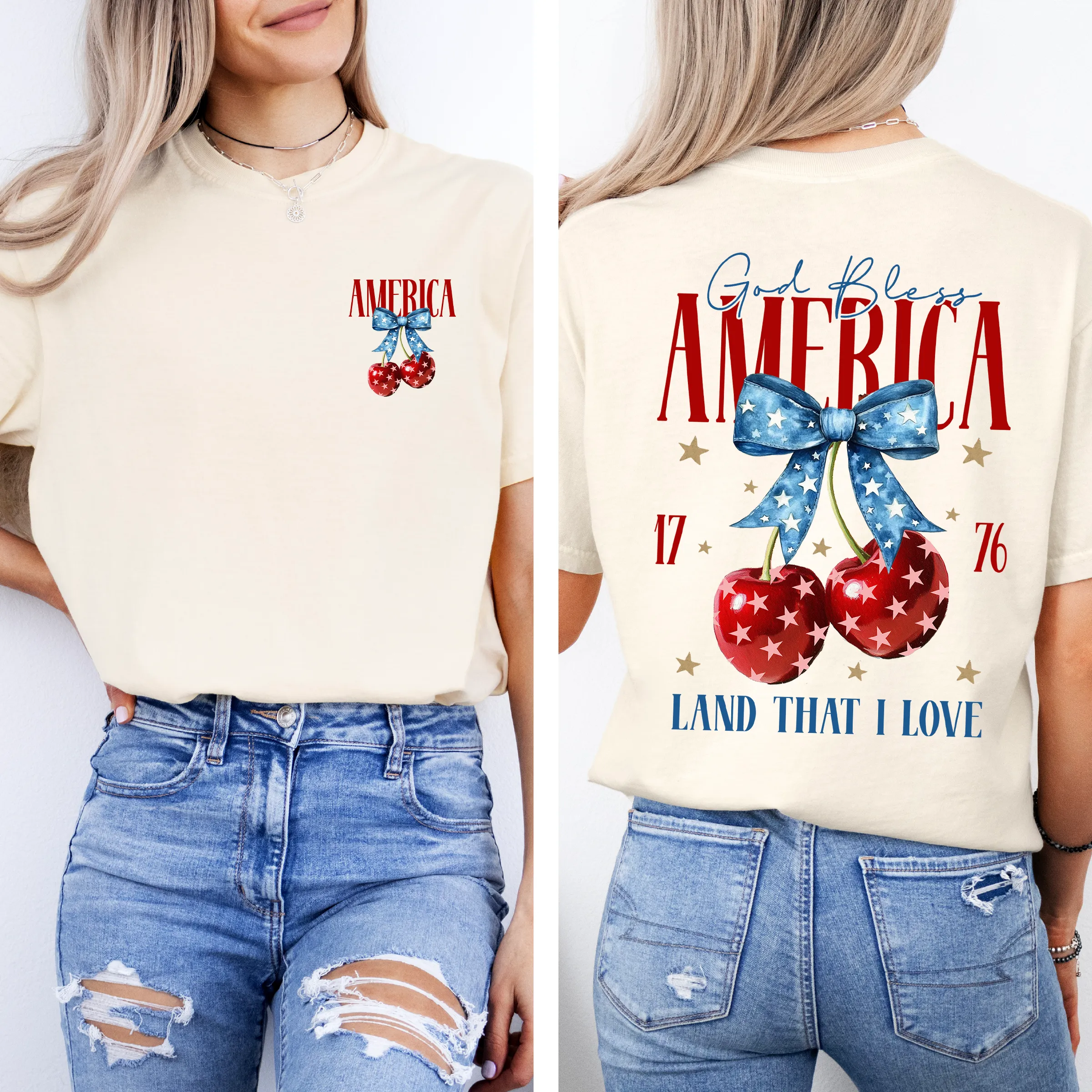 God Bless America, Patriotic, Cherries, USA, Fourth Of July, Comfort Colors T-Shirt sold by Refinery Number One product image thumbnail 2