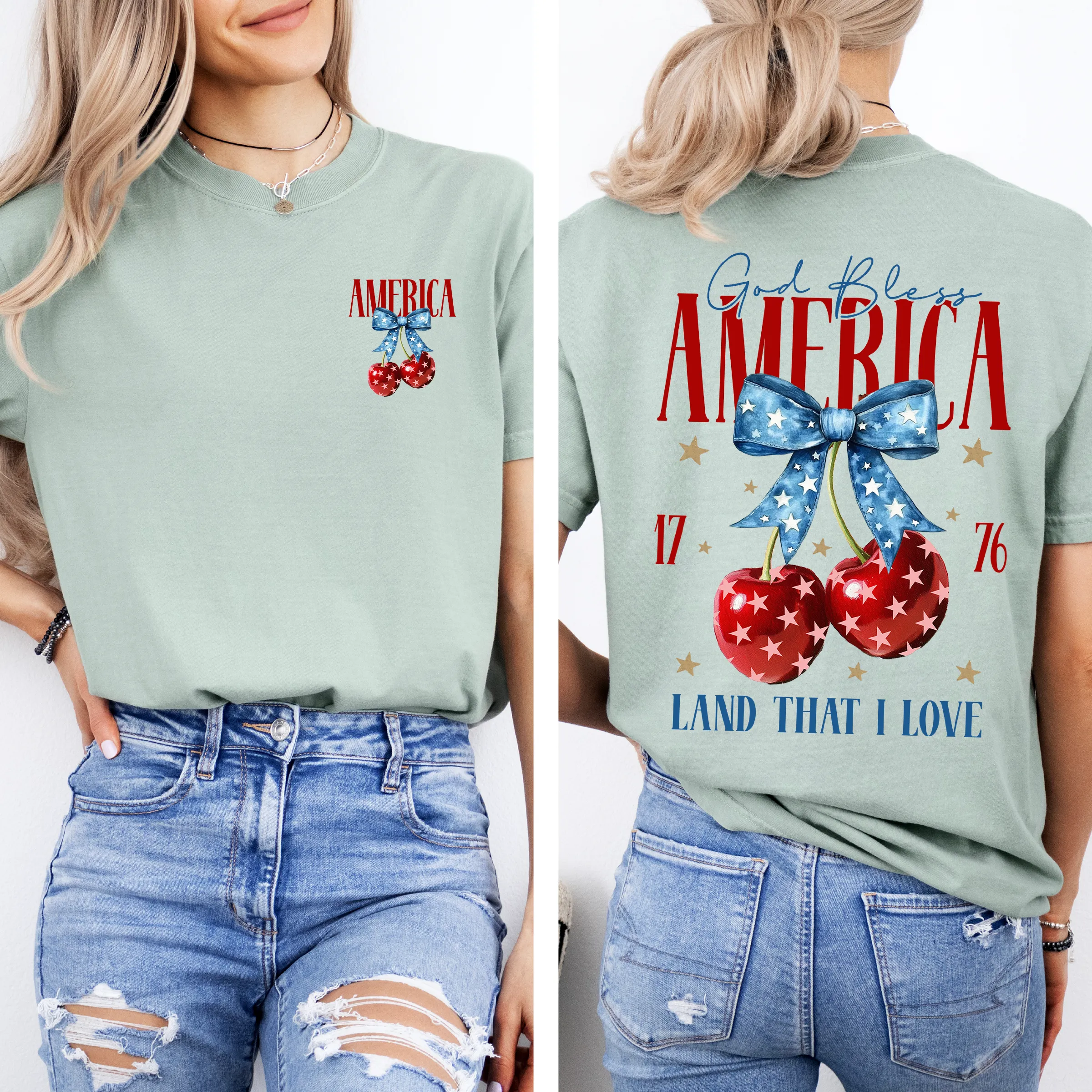God Bless America, Patriotic, Cherries, USA, Fourth Of July, Comfort Colors T-Shirt sold by Refinery Number One product image thumbnail 3
